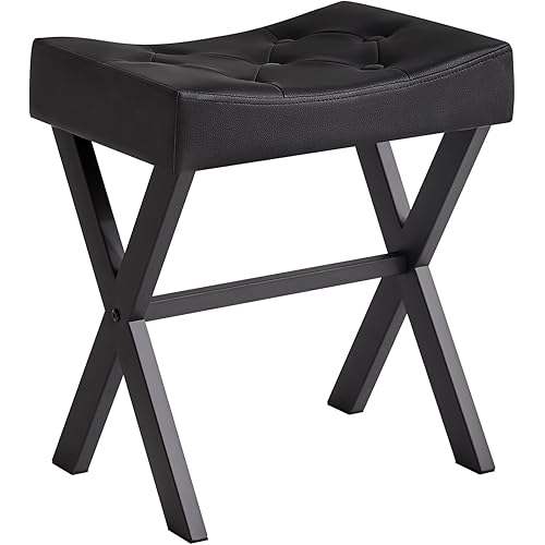 IBUYKE U-Shaped PU Vanity Stool, Square Makeup Chair with X-Leg, Ottoman Seat Footrest Stool, Multi-Use as Small Side Table, for Bedroom, Living Room, Black WBD019B