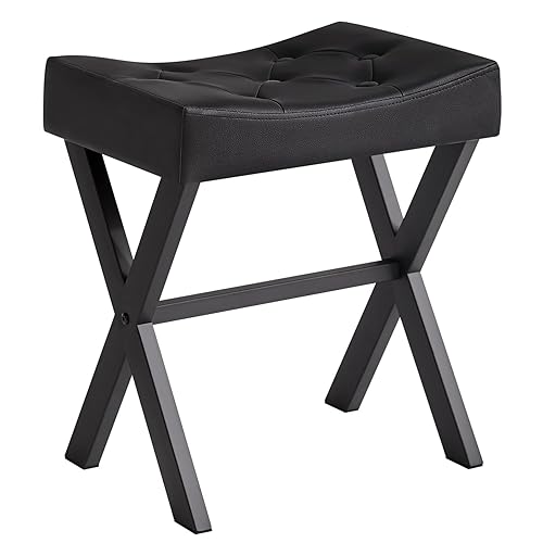 IBUYKE U-Shaped PU Vanity Stool, Square Makeup Chair with X-Leg,