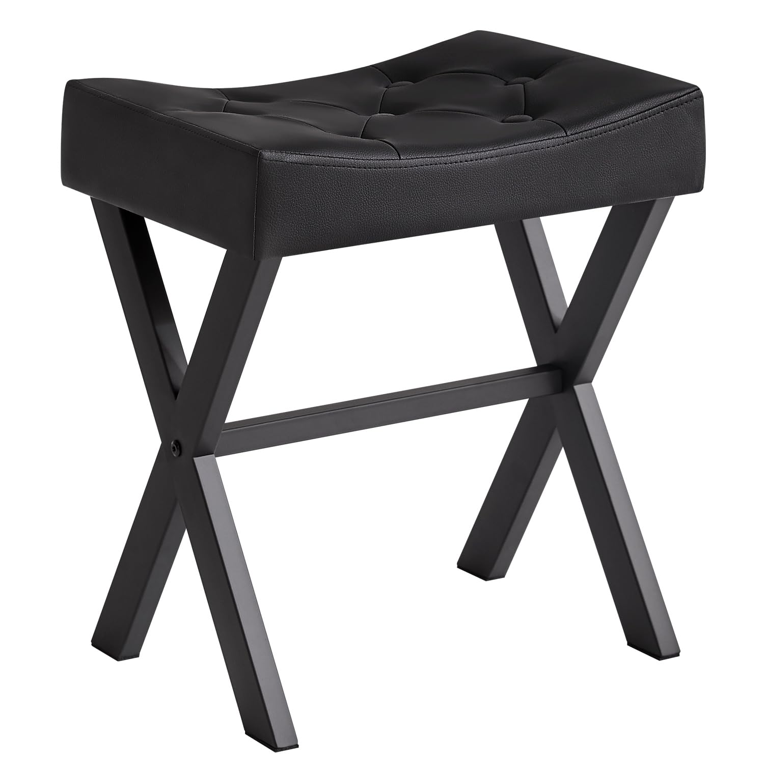IBUYKE U-förmiger PU Eitelkeitshocker, quadratischer Make-up Hocker mit X-Bein, Ottoman Sitz Fußstütze Hocker, Multi-Use als Kleiner Beistelltisch, für Schlafzimmer, Wohnzimmer, Schwarz WBD019B