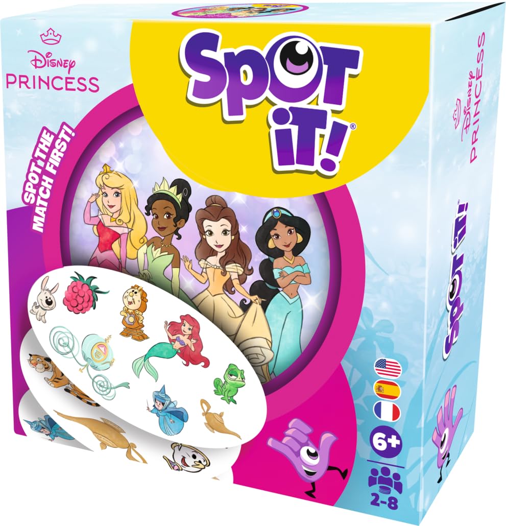Asmodee Spot It! Disney Princess Card Game (2024 Refresh) - Eco-Sleeve Edition, 5-in-1 Visual Perception Game for Quick Reflexes and Family Fun, Ages