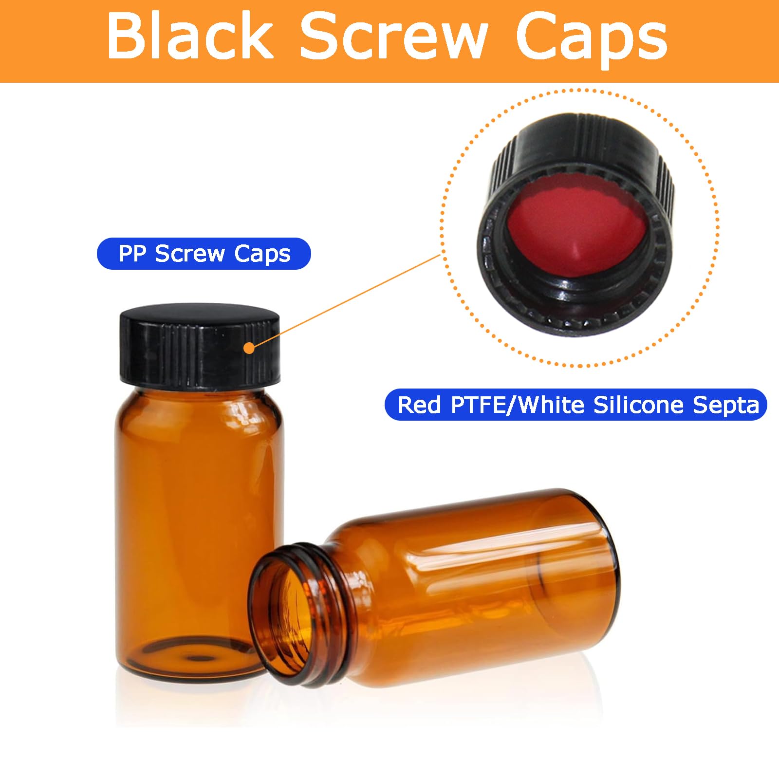 ALWSCI 100 sztuk 4 ml bursztynu próbki szklane buteleczki na próbki 13-425 czarne zamknięte zakrętki PP z czerwonym PTFE/białą wkładką silikonową, pojemnik na próbki, buteleczki laboratoryjne 15 x 45