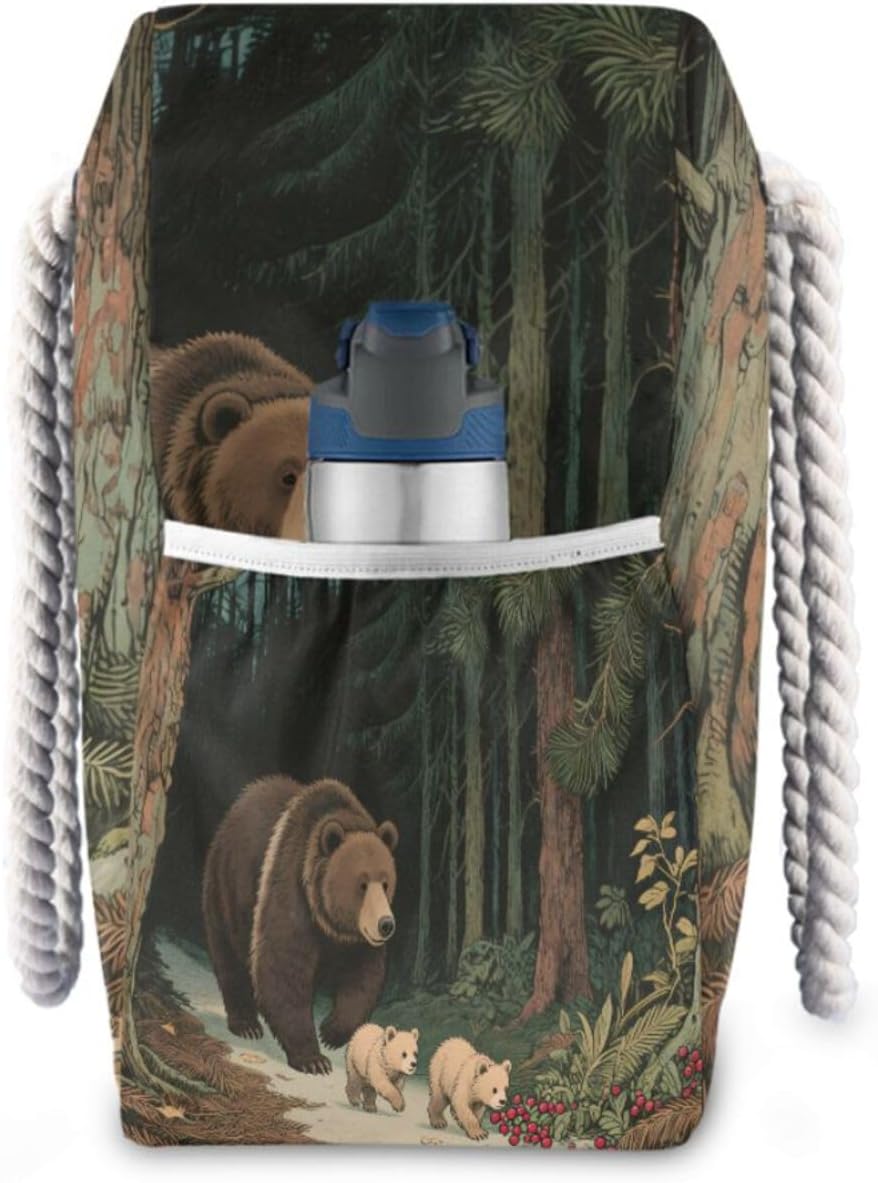 OTVEE Bears in The Forest1 Beach Bags for Women Ladies Large Canvas Tote Shoulder Bag Waterproof Travel Bags for Gym Swim Pool Camping