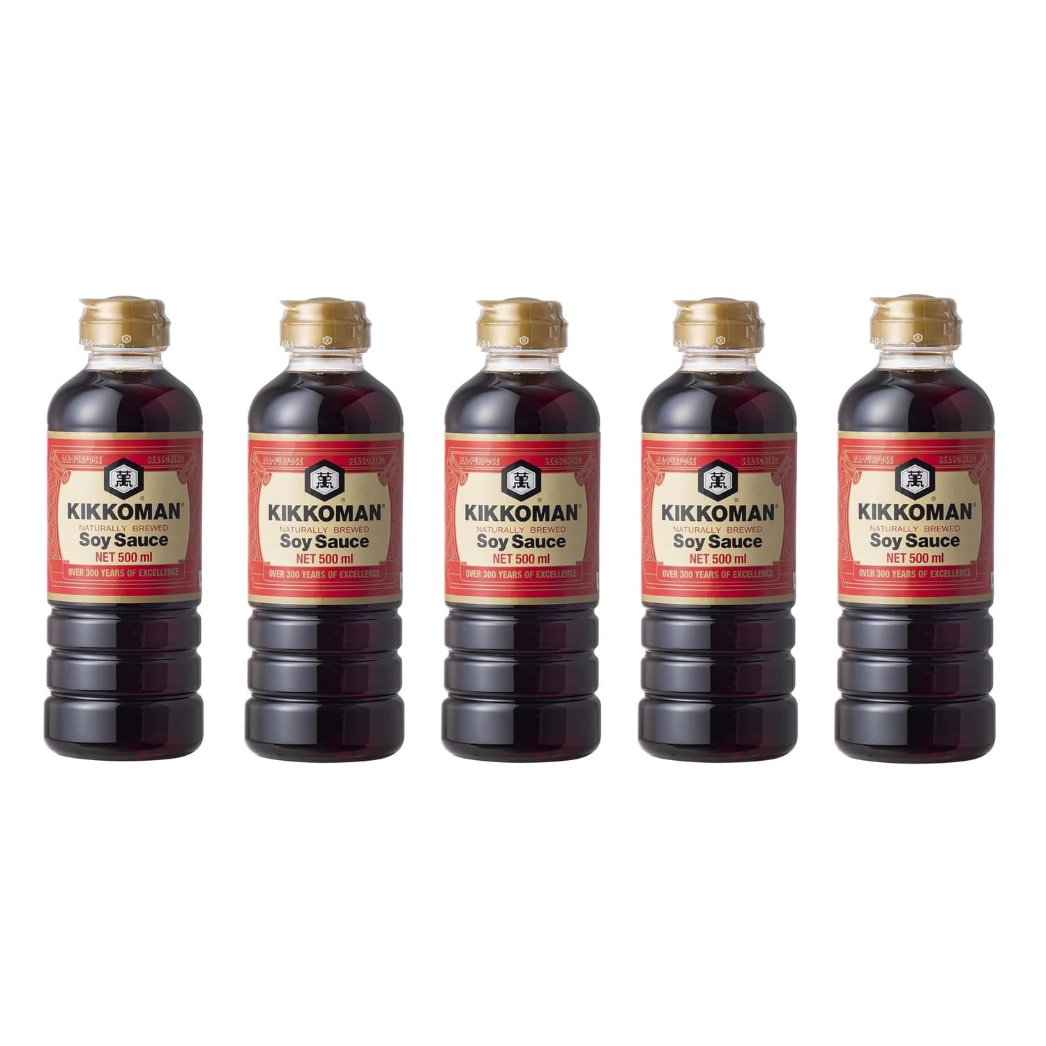 Kikkoman Naturally Brewed Soy Sauce(500 Ml5)|Made In Japan,All Purpose Seasoning-4 Ingredients-Soy Beans,Salt,Water,Wheat|Vegetarian,No Added Colour Or Preservatives,2500 Grams