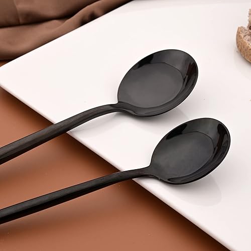 Miniatura 10 de Tenedor moderno de 4 piezas, juego de tenedores de acero inoxidable 18/10, mango redondo y pulido espejo negro, 8.66 pulgadas, 2.47 onzas 4