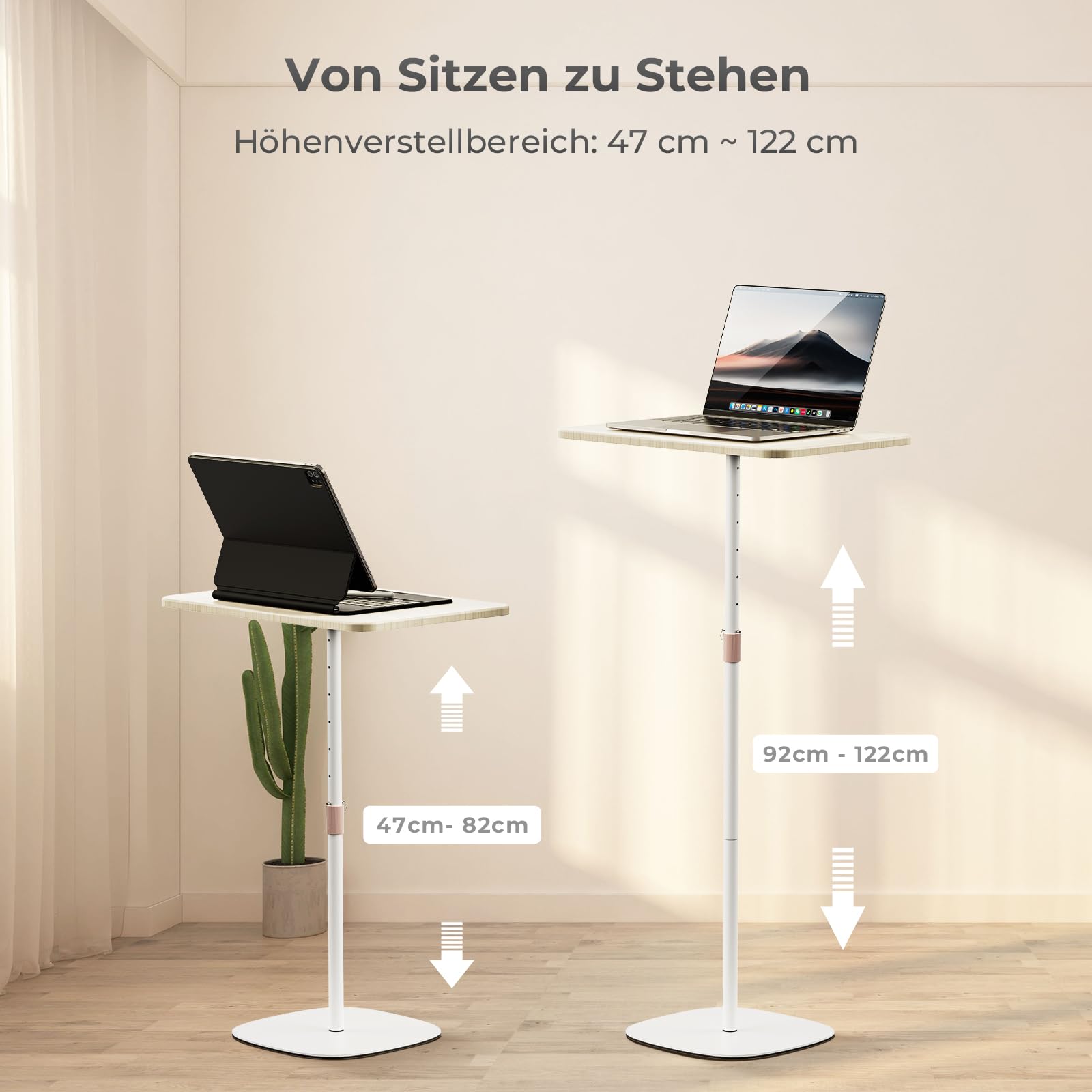 Tragbarer Laptop-Ständer, höhenverstellbarer Beistelltisch für Sofa/Nachtschrank, eleganter Holz-Rednerpult-Ständer, mobiles Podium für Zuhause, Büro und Schule, Weiß