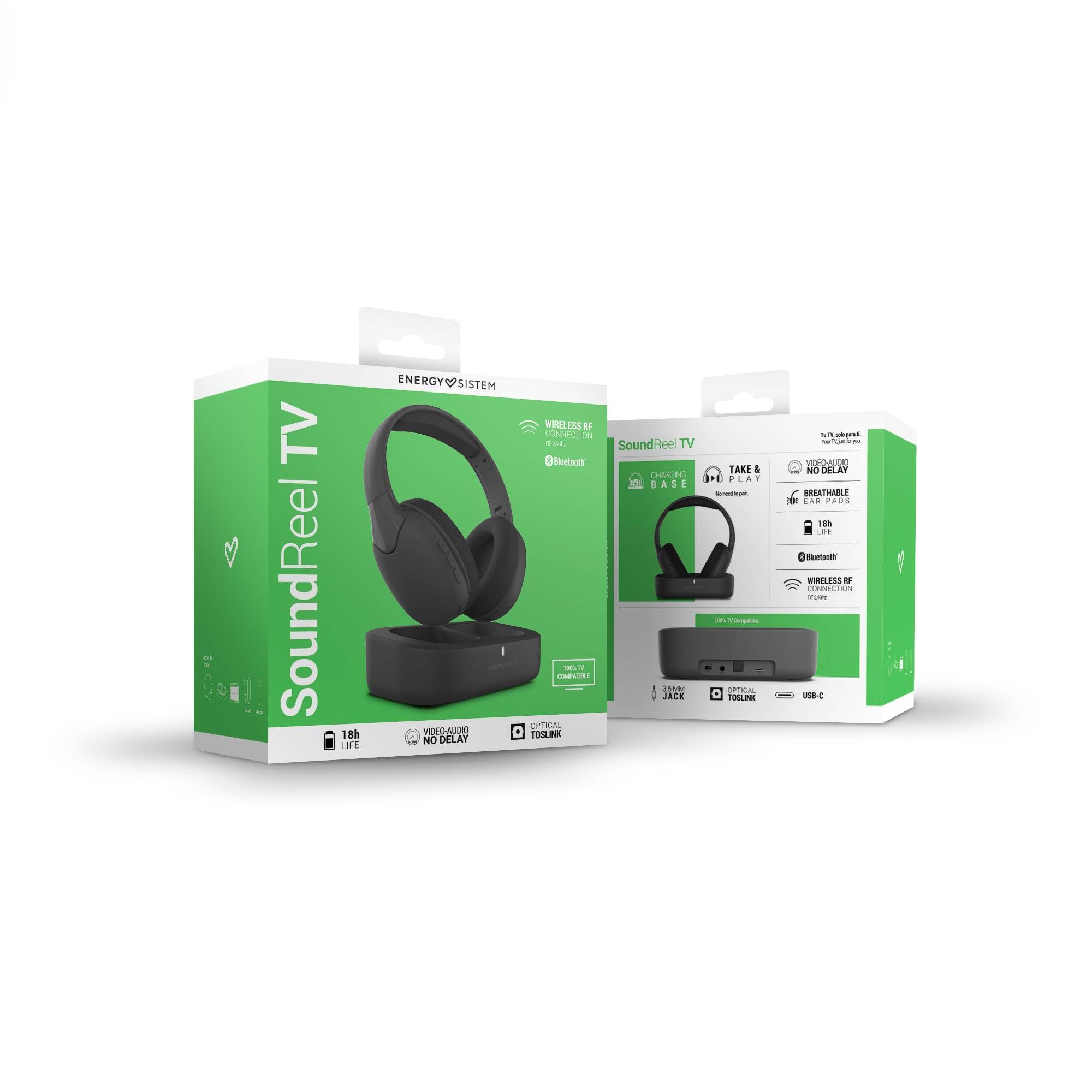 Energy Sistem Headphones TV con Dock Cuffie Wireless Bluetooth RF 2.4GHz Per TelevisoreDi Ricarica Audio Ottico Toslink Jack 3.5mm USB C Over Ear Stereo Bassa Latenza Sincronizzazione Audio 18 Ore