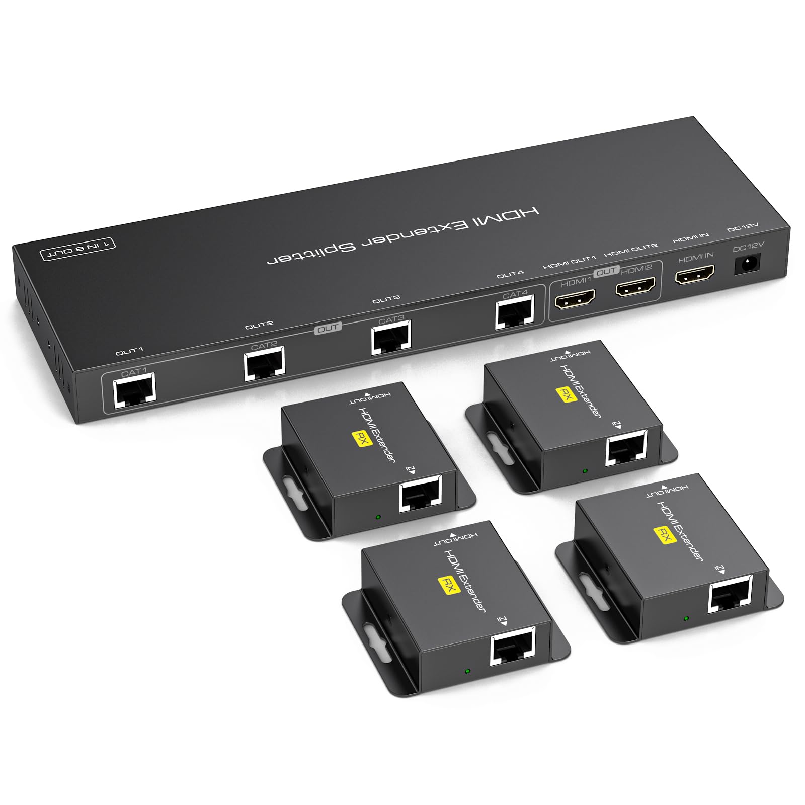 VEDINDUST Extender Splitter HDMI 1 in 6 out over Cat6/7 HDMI over Ethernet fino a 50 m 166 piedi con 2 uscite Loop Supporta la gestione EDID 1080P60Hz POC