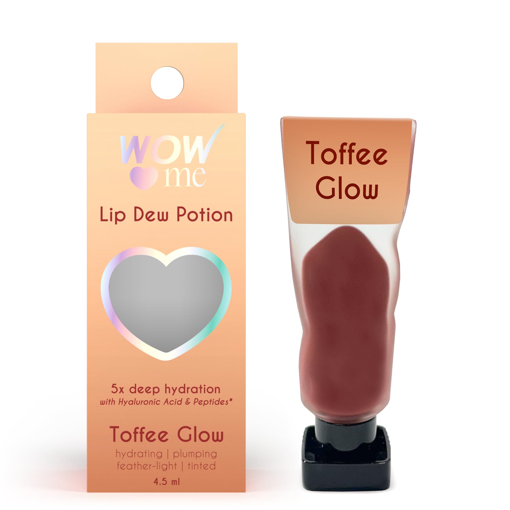 WOW Skin Science Lip Dew Potion Toffee Glow Hydration and Plumping Lip Gloss | Feather Light, Tinted, 5X Hydration with Hyaluronic Acid & Peptides | Non-Sticky Gloss Finish | 4.5 ml