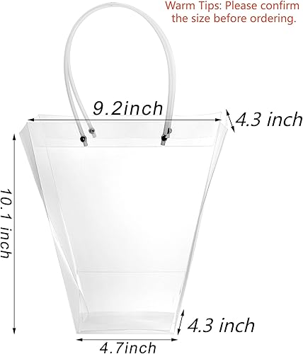 Miniatura 2 de SOUJOY Paquete de 10 bolsas transparentes para ramo de flores, bolsas de regalo con asas largas, bolsa de embalaje floral para fiesta para el día de