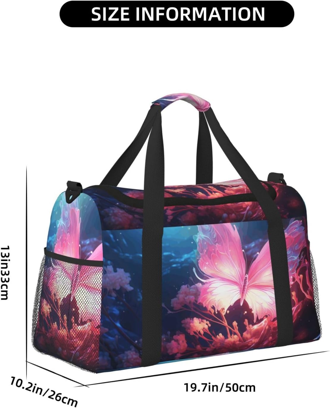 pink butterfly Handheld travel bag weekend bag fitness yoga bag suitable for fitness and other scenarios image 4