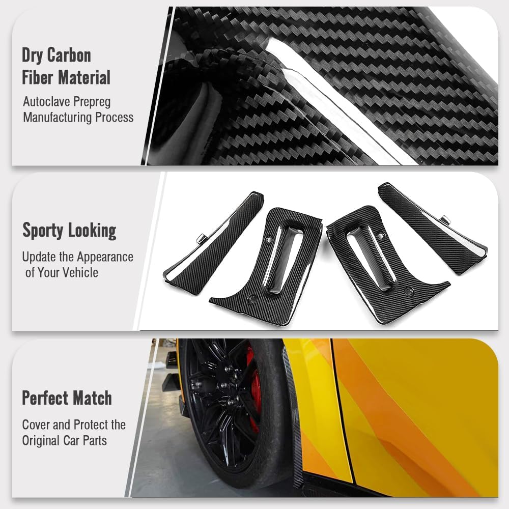 Mud Flap Splash Guard for Corvette C8 Z06 2LT 3LT 2023 2024 2025 2026,Dry Carbon Fiber Front & Rear Side Splash Guards Mud Flap