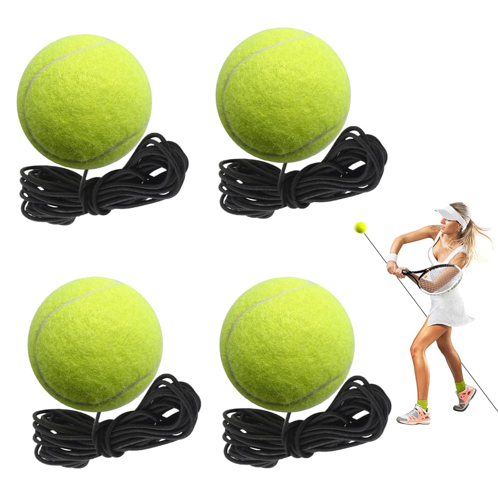 yotutun Tennisball mit Schnur, 4 Stück Tennistrainer Gummiband Tennistraining Elastisch Tennis Trainingsball Rebound Ball für Kinder Erwachsene Anfänger Solotraining