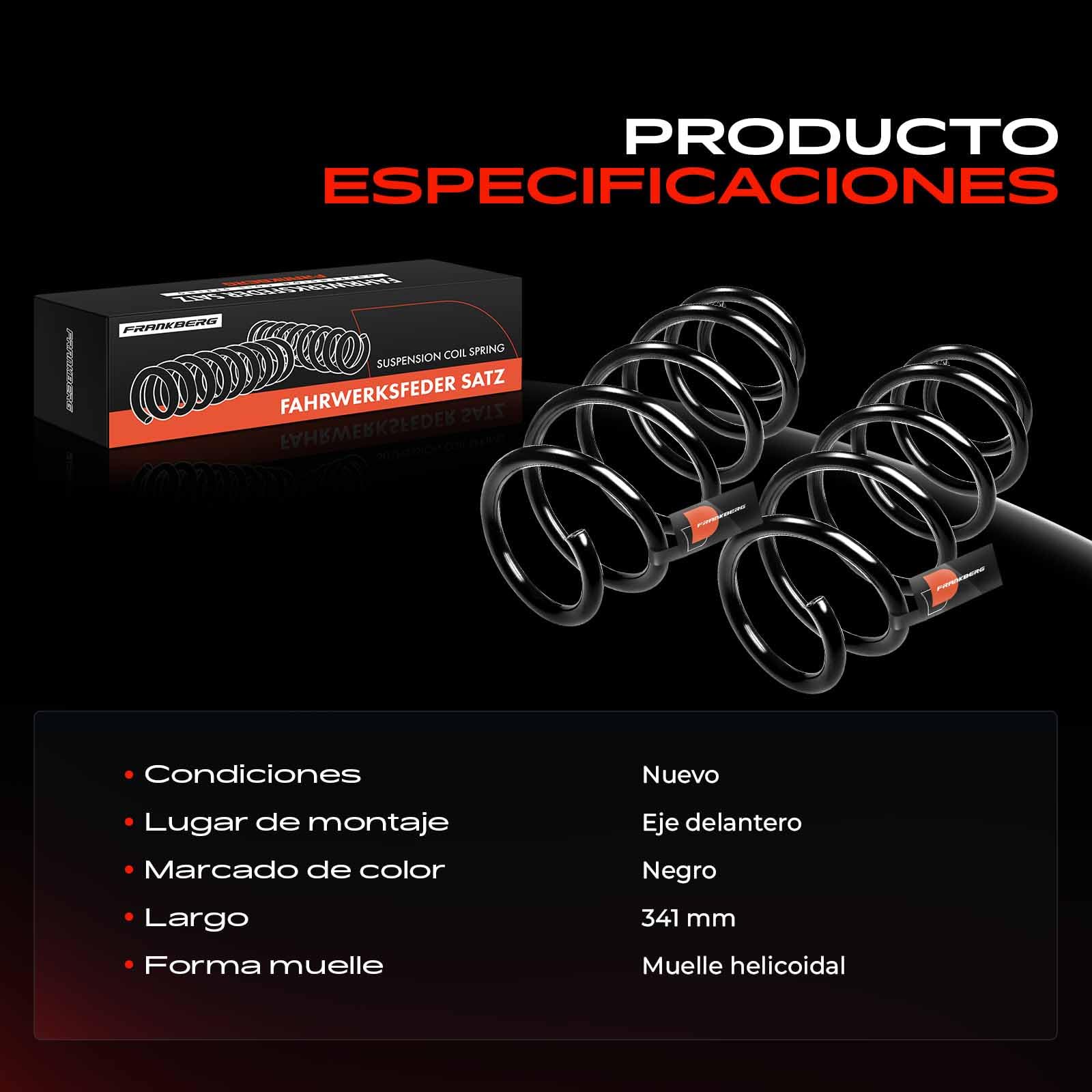 Frankberg 2x Muelles de chasis Muelles de suspensión Compatible con T.o.u.r.a.n 1T1 1T2 1.9 TDI 2.0 EcoFuel 2.0 FSI 2003-2010 Replace# 1K0411105BN,1K0411105BP