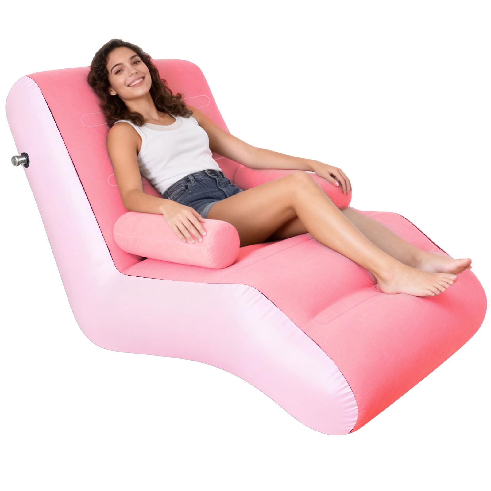 STARBRILLIANT Lazy Inflatable Sofa with Air Pump, Foldable Lounge Chair, Single Person Plush Sofa, Inflatable Outdoor Study Chair (PINK)