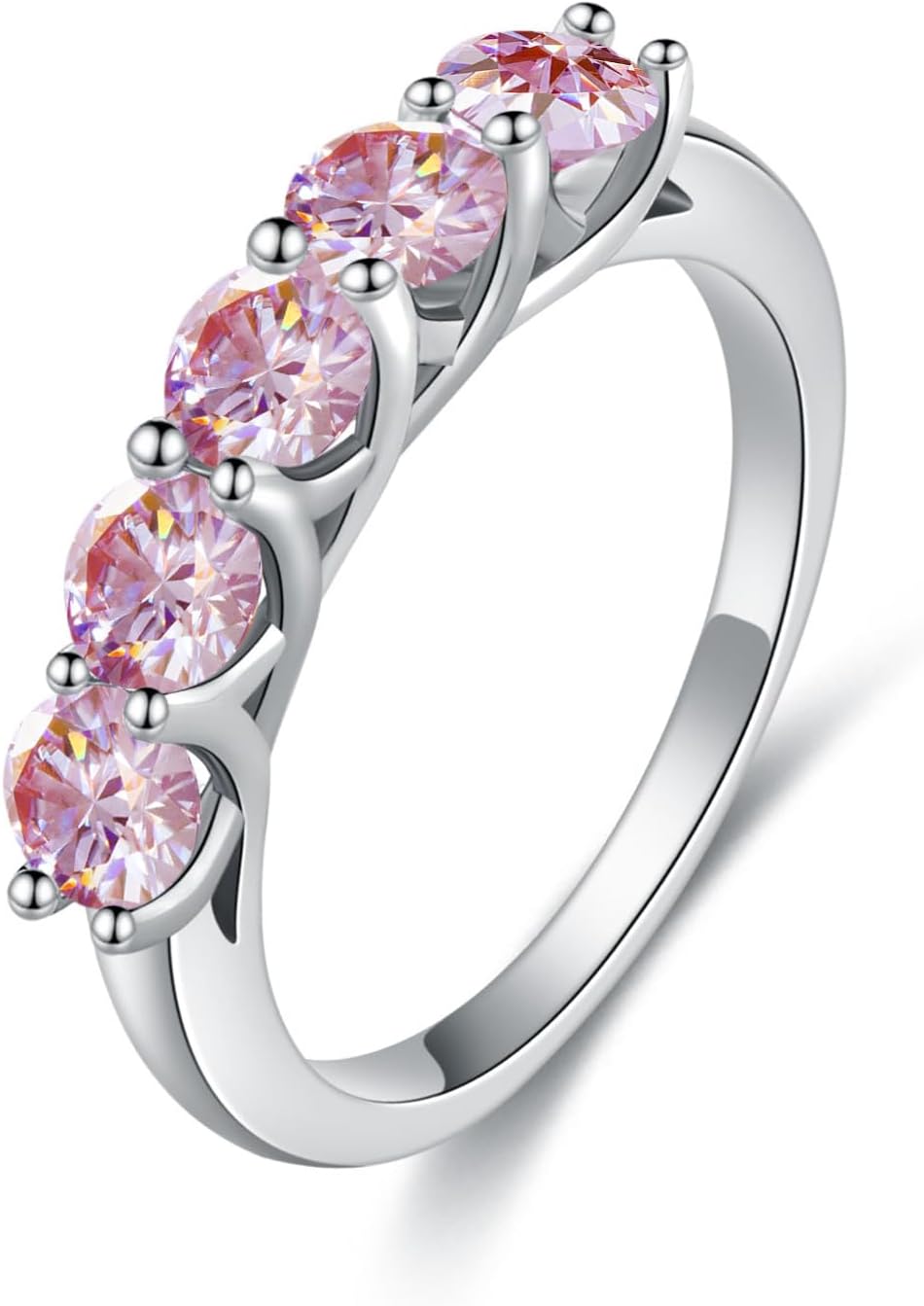 YSDD 5 Stone Moissanite Ring for Women, 1.5 Carat D Color VVS1 Clarity Lab Created Moissanite Wedding Band, 925 Sterling Silver 5 Stone Clear/Blue/Pink/Red/Yellow/Green Eternity Women Ring