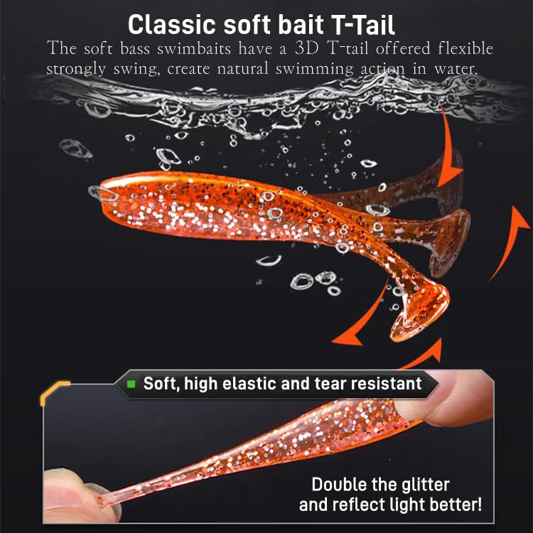 Generic Texas Rigs, Carolina Rigs Kit Fishing Weights Sinkers Fishing Beads Bullet Sinkers Worm Hooks Soft Plastic Swimbaits with Paddle Tail 108pcs, mixture