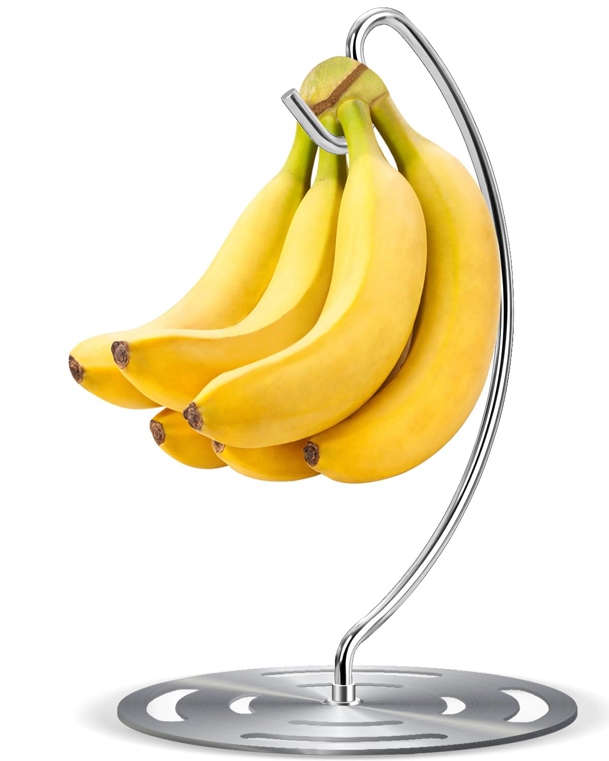 Coopenju Banana Holder Stand Stainless Steel, Modern Banana Tree Hanger with Larger Base & Won't Topple Over, Banana Hanger Rack for Any Kitchen Countertop (?Silver)