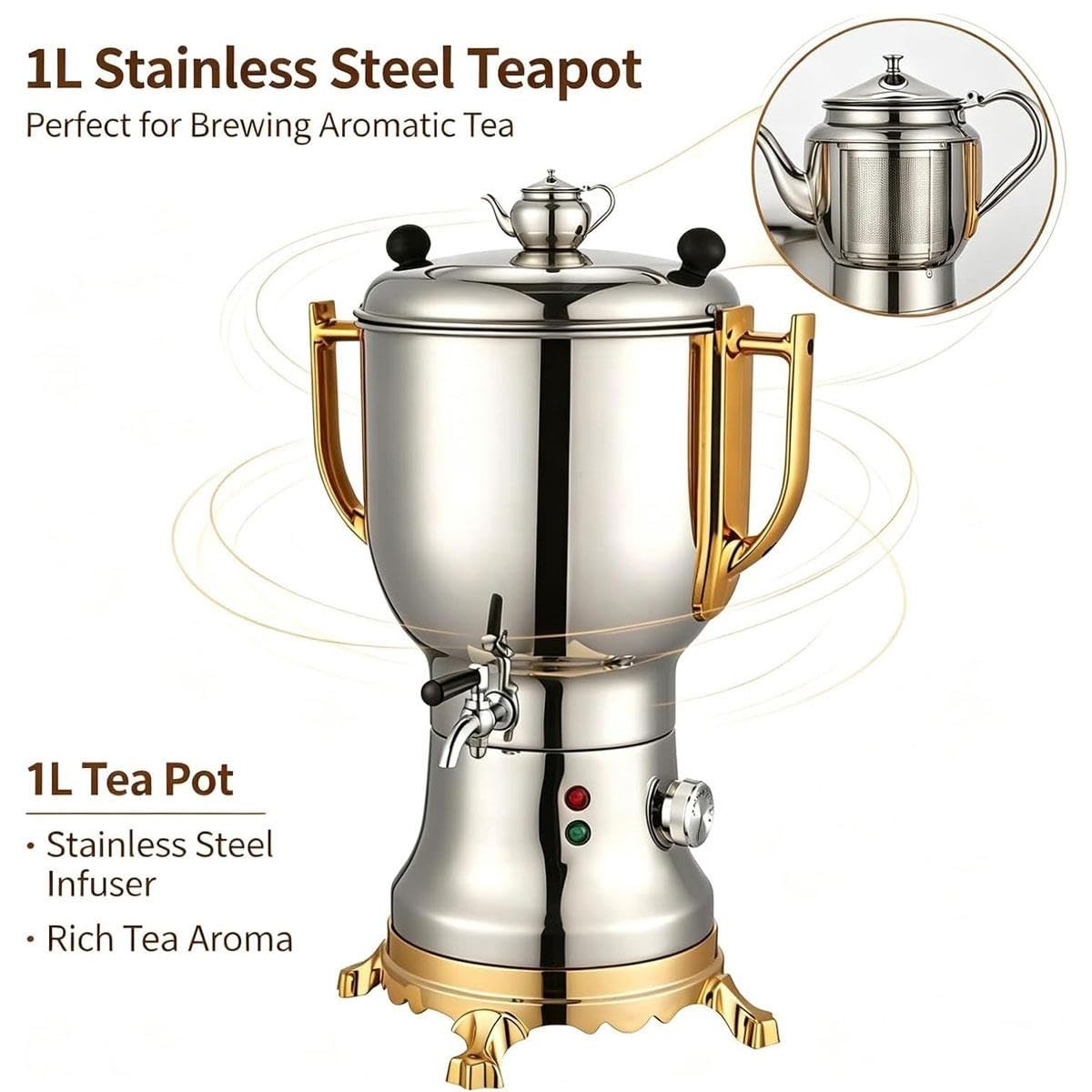 Samovar elettrico, macchina for il tè turco elettrica da 1800 W