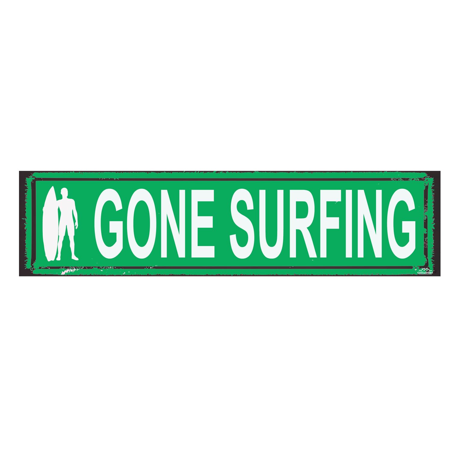 Gone Surfing Rustic Metal Wall Sign - 4x16 Inch Vintage Surf Decor - Beach House Art - Surfing Theme Gift for Wave Lovers
