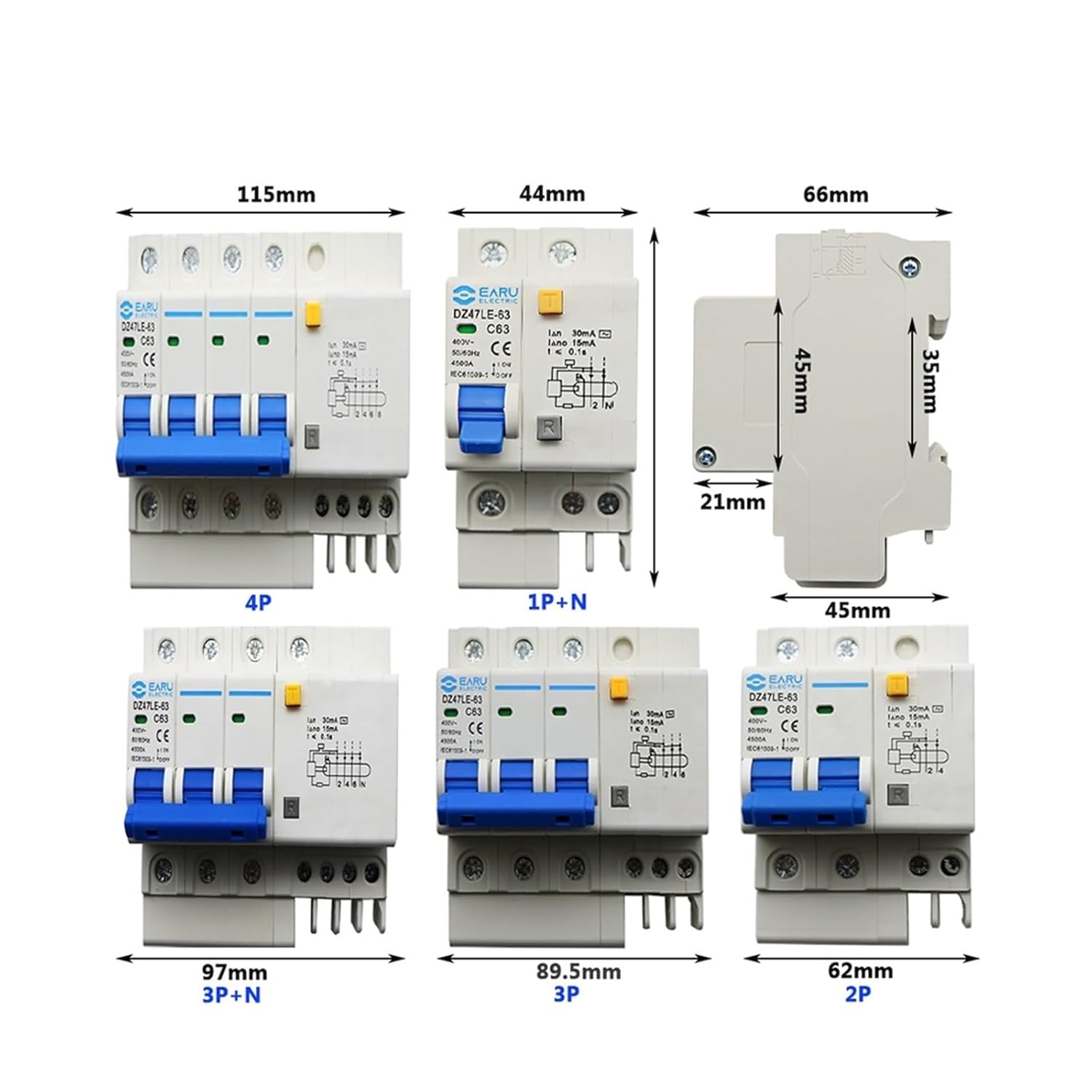 DZ47LE-63 Household Small Circuit Breaker 1P/2P/3P/4P air Switch with Leakage Protector Three-Phase Main gate(1P N,40A)