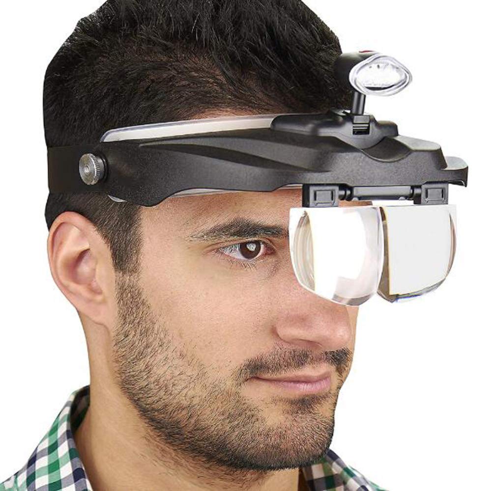 Lente d'ingrandimento per fascia con luce, lenti di ingrandimento per lettura a mani libere con luce 4 lenti staccabili,