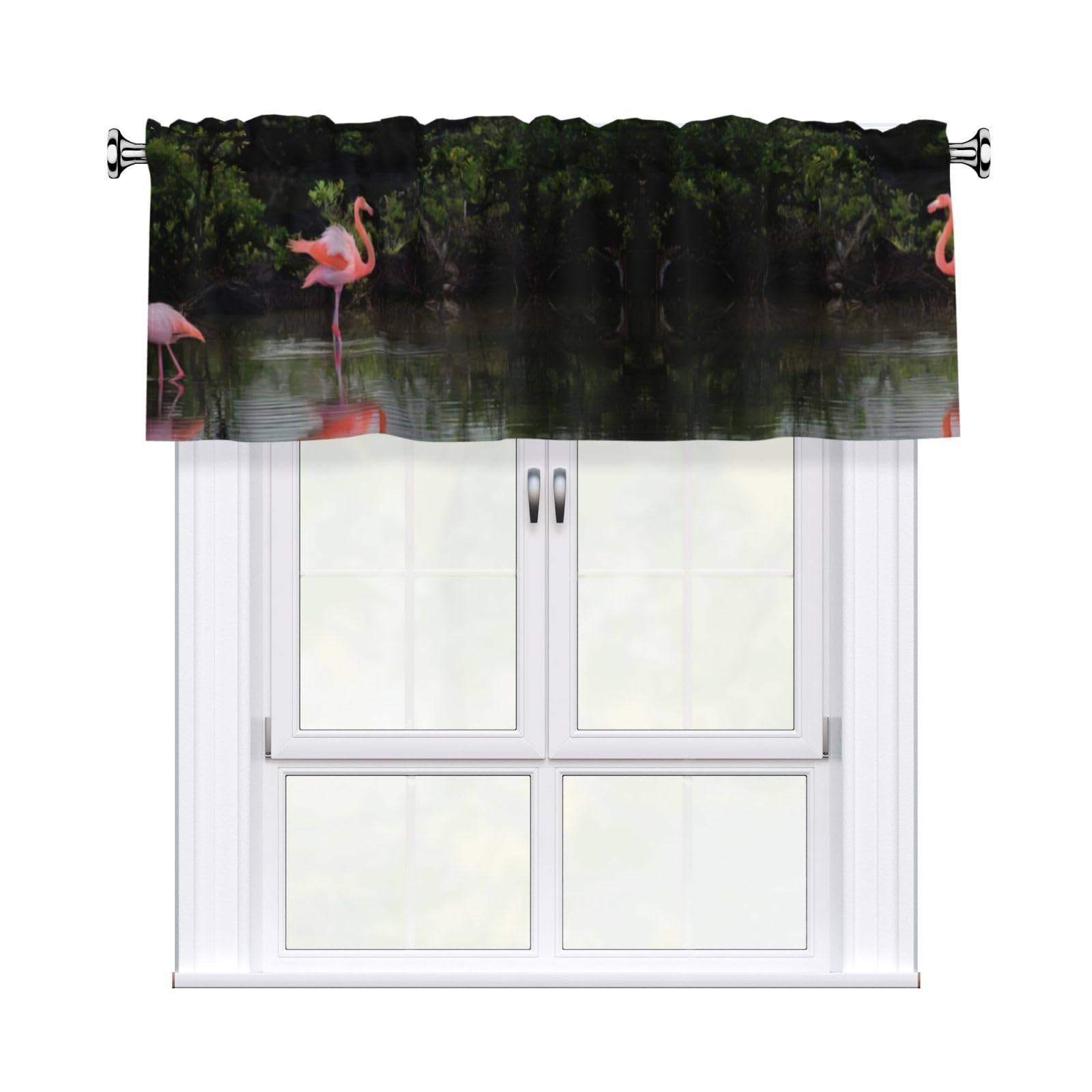 WHJDPP Two flamingos Prints Charming Kitchen Window Cover – 54x18 Inch Peach Skin Valance with Decorative Print
