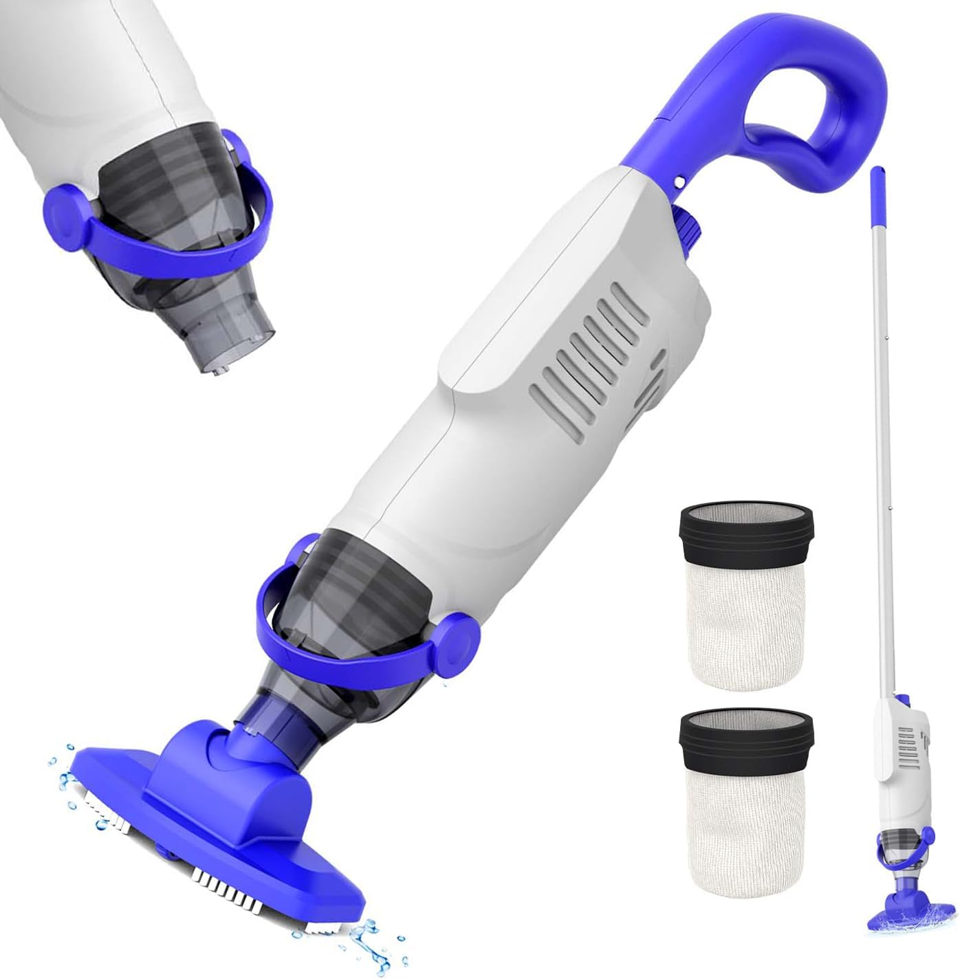 Pool Vacuum for Above Ground Pool, Cordless Handheld Pool Vacuum with 18 GPM Suction, 60 Min Runtime, Rechargeable Pool Cleaner with Aluminum Pole & Brush Heads for Inground Pools, Spa, Hot Tub