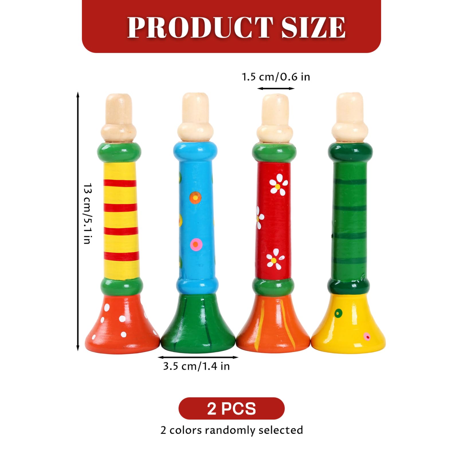 Trompeta de Juguete 2 Piezas pequeña de Madera, Linda y Segura, Trompeta para niños pequeños, Juego de simulación, Divertidos Instrumentos Musicales para niños de 1 a 3 años, Color Aleatorio, Juguete