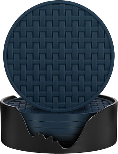 Miniatura 15 de Juego de 6 posavasos de silicona rosa con soporte, posavasos de 4 pulgadas para bar, bebidas, cerveza, café, tapete decorativo antideslizante para