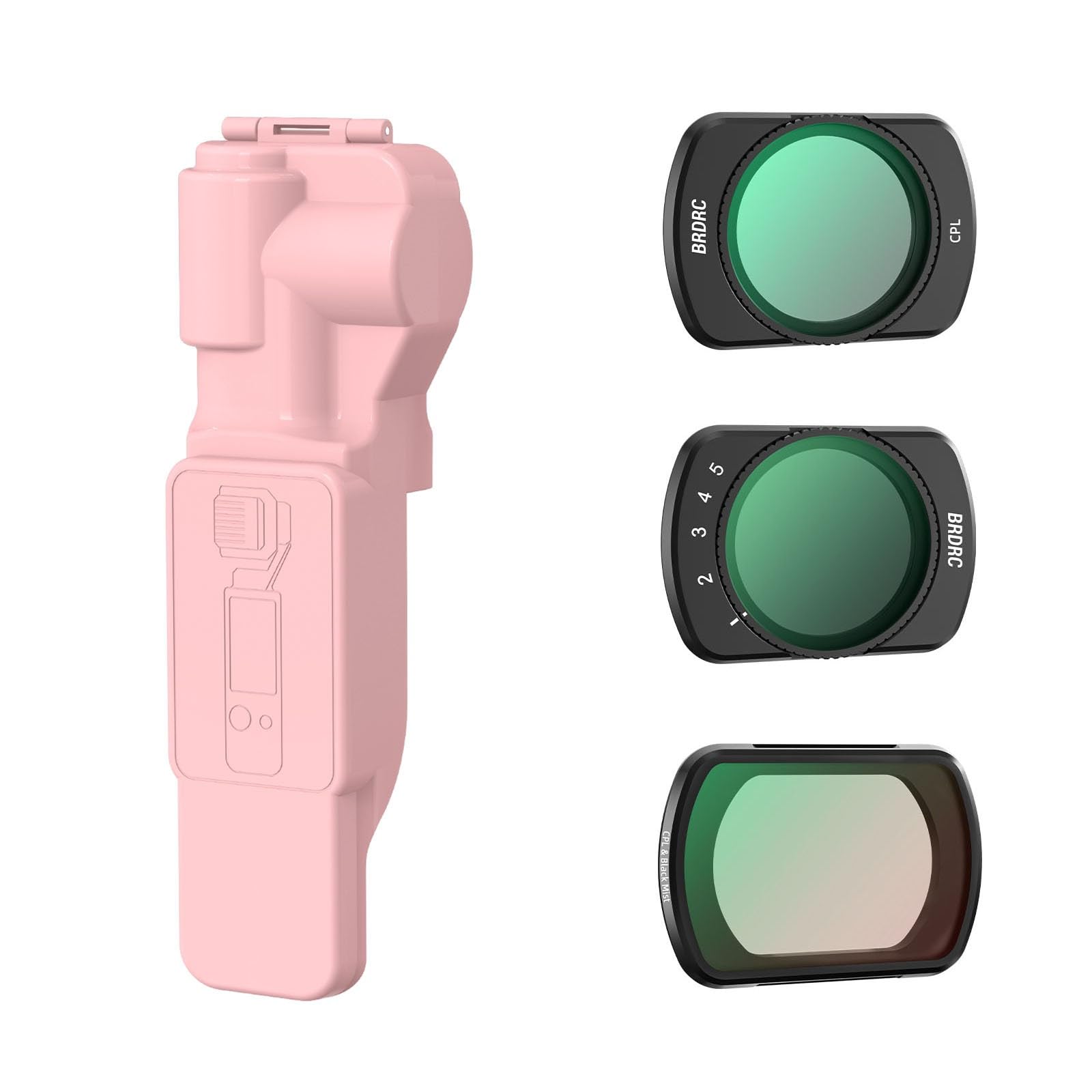 BRDRC Pocket 3 Protective Cover & ND CPL Filters Set (Pink) - Lens Cap, Screen Protector with 3-in-1 Magnetic Filters (CPL + Black Mist + ND2-32) for DJI Osmo Pocket 3 Accessories