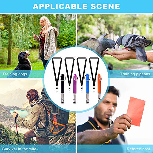 Mousyee Hondenfluitjes, 4 stuks hondenfluitje met riem vier kleuren hondenfluitje set roestvrij stalen hondenfluitjes hoge pitch-fluitje met lanyards en sleutelhangers voor terugroepcontrole en verreikend - Image 8