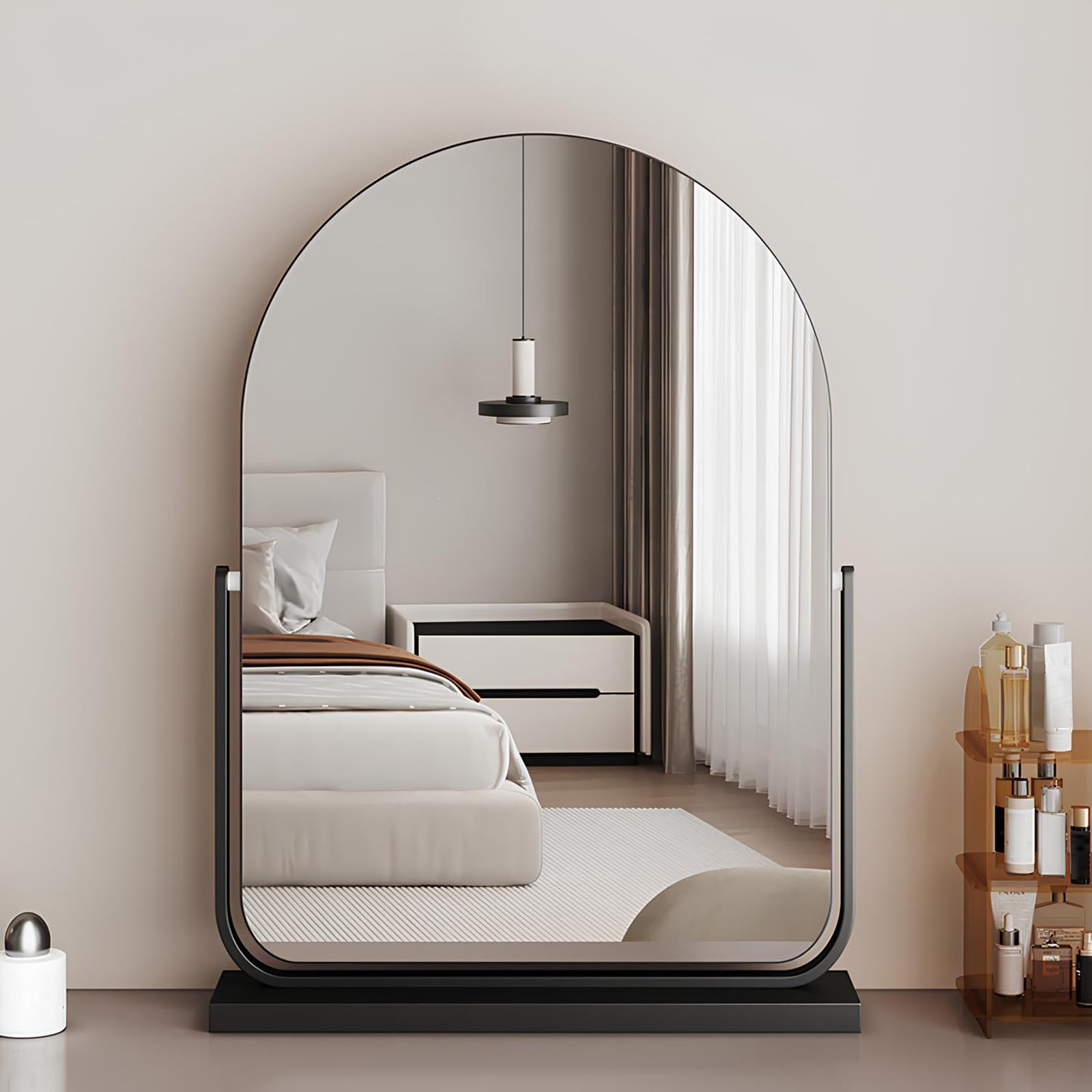 VQWQV Arched Makeup Mirror With 350° Vertical Rotation, HD Vanity Mirrors With Metal Frame ＆ Base, Tabletop Cosmetic Mirror For Bedroom, Bathroom, Dressing Table(Black,30 * 40cm(11.8 * 15.7in))