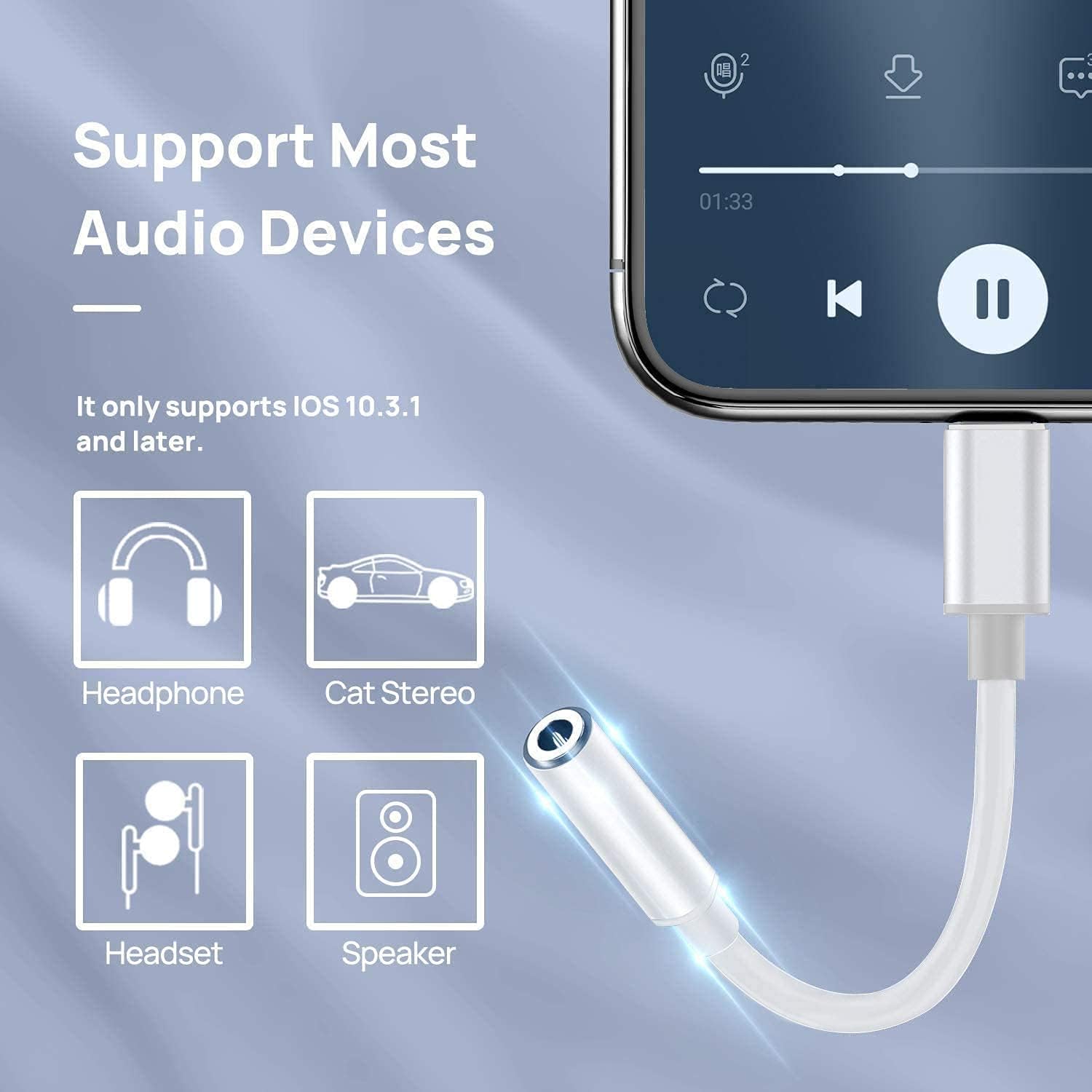 [Apple MFi Certified] 3.5mm Headphones Adapter for iPhone, 2 Pack Lightning to 3.5mm Earphones/Headphones Jack Aux Audio Adapter Dongle for iPhone 12 11 XS XR X 8 7 iPad, Support iOS 14 and More : Electronics