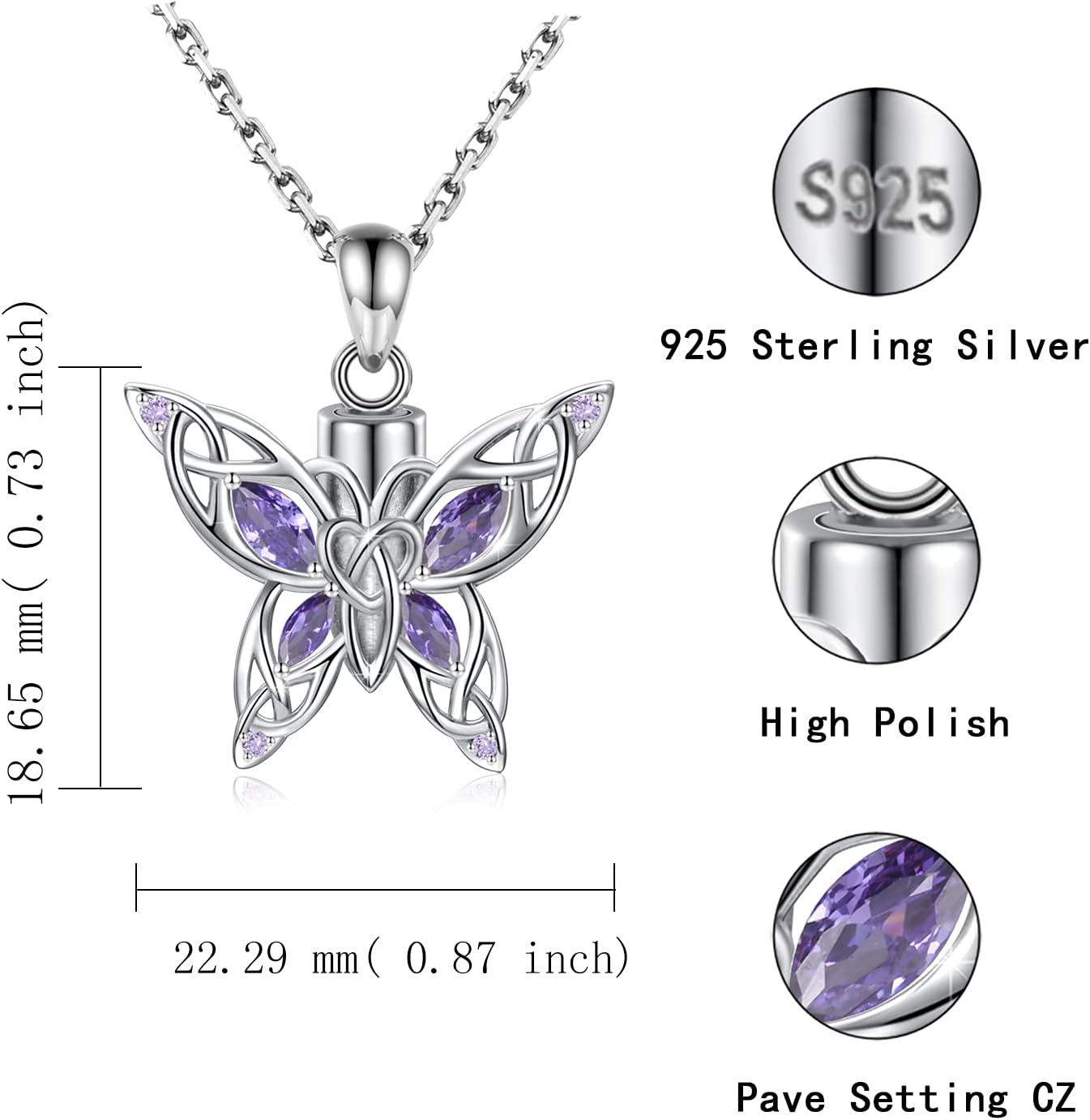 MANBU Butterfly Cremation Urn Necklace for Ashes: 925 Sterling Silver Memorial Pendant Jewelry Women Keepsake Bereavement Gift for A Loss of the Loved One - Image 7