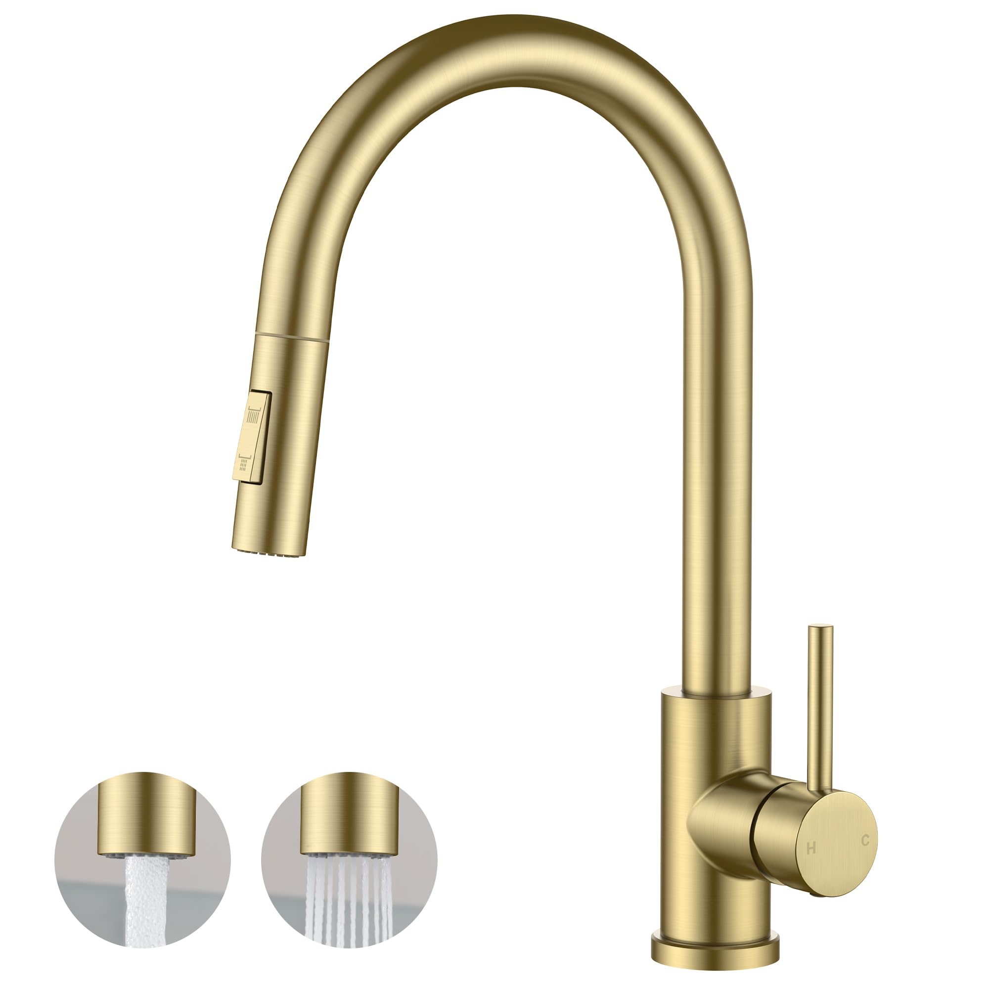 FORIOUS Kitchen Faucet, 2-Mode Pull Down Sprayer, Classic Brushed Gold
