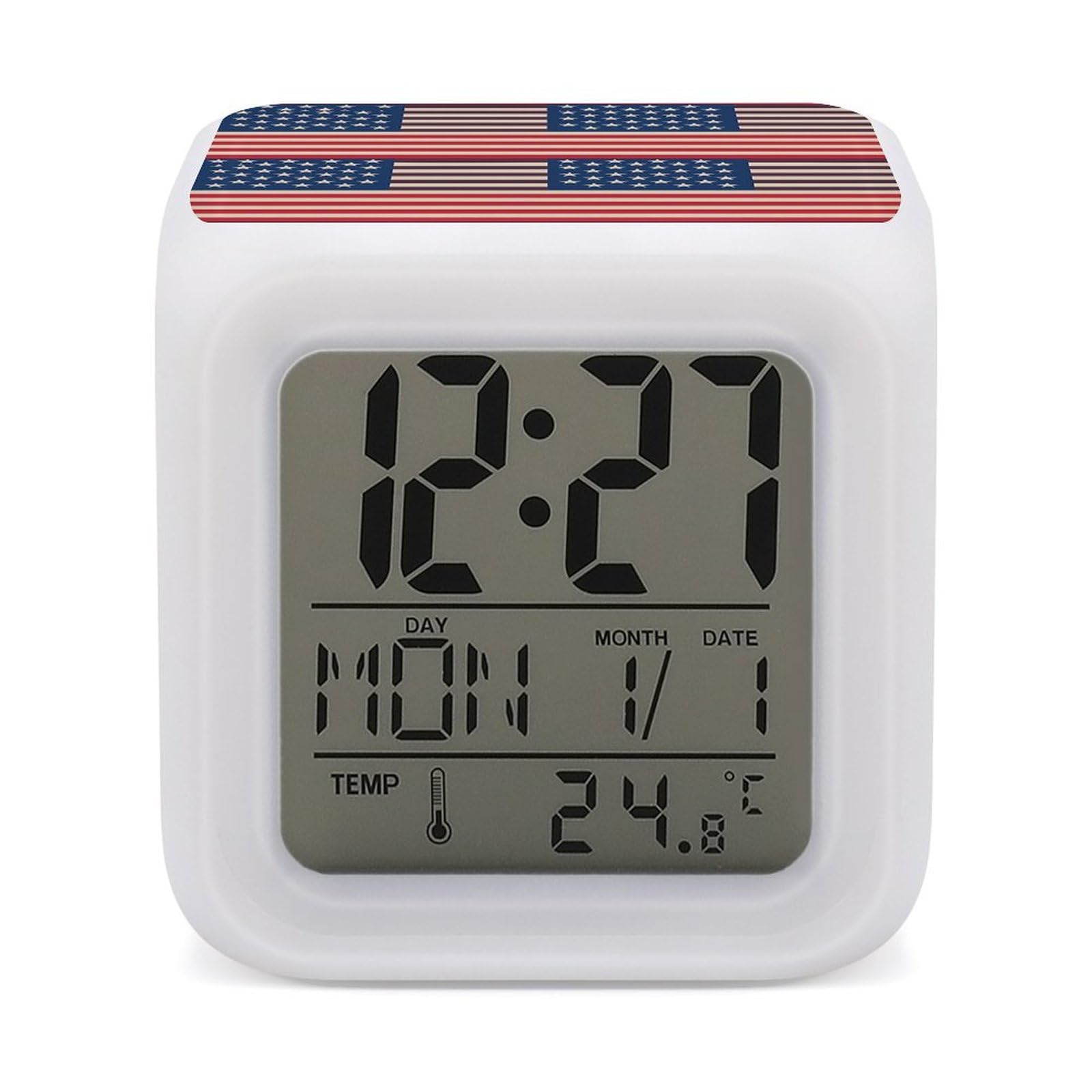 JTREHY 7 Color Changing LED Digital Alarm Clock,Flags Printed Wake-up Clock with Temperature Display Home Decoration Alarm Clock for Bedroom Office