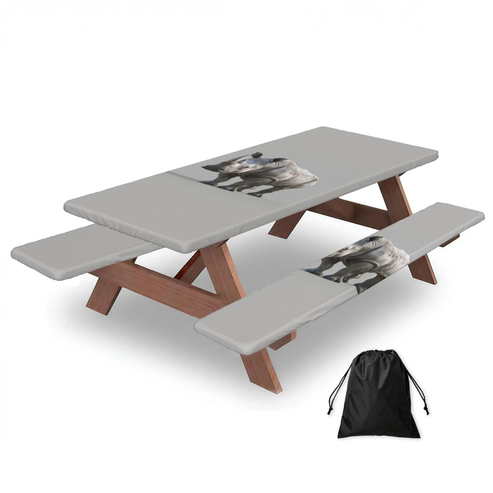 AYYQWE Animal Rhino Print Picnic Table Bench Cover Outdoor Garden Party Decor Daily Accessory Gift