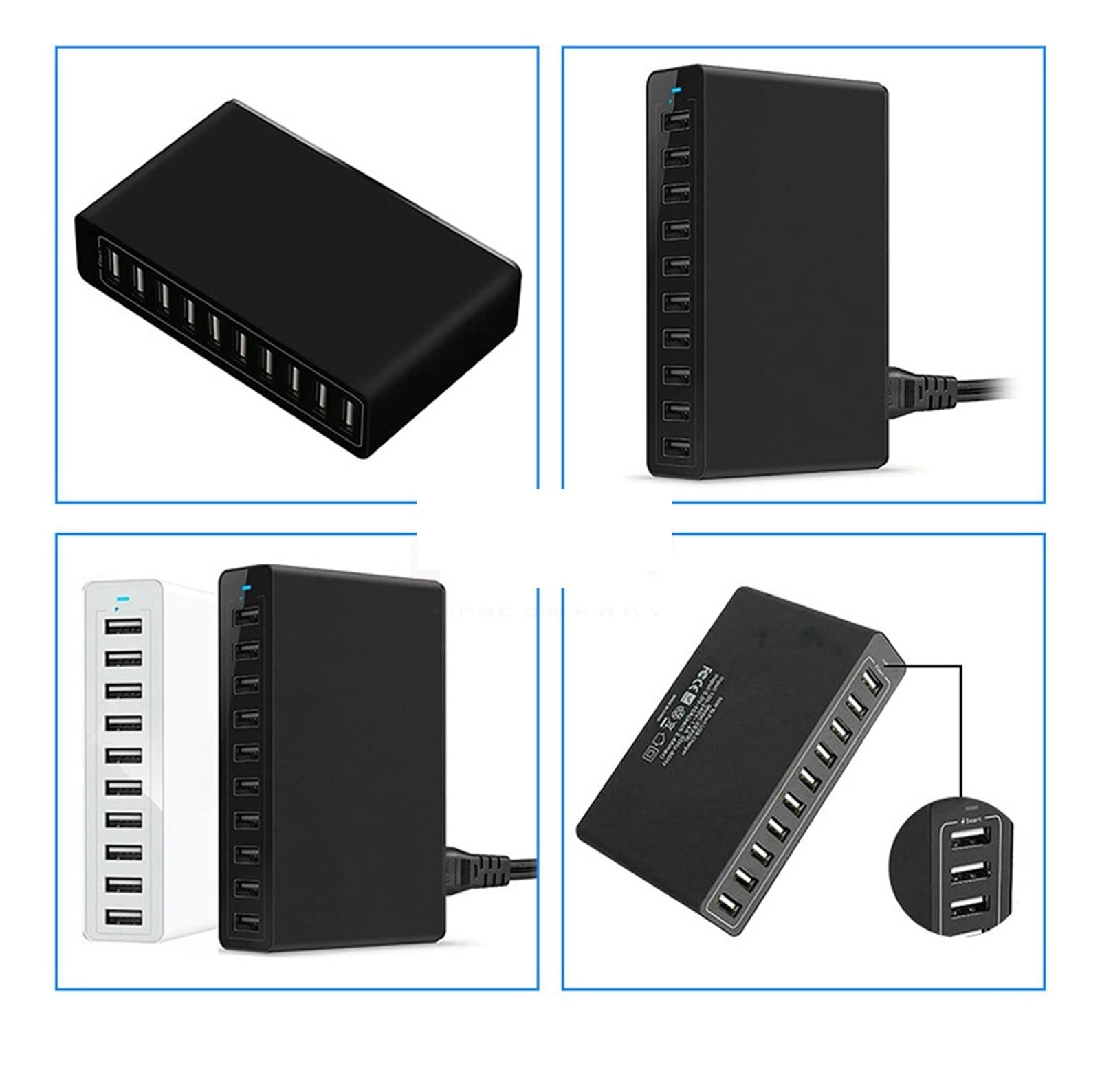 Stacja ładowania, Ładowarka 50W Multi USB 10 Portów Stacja ładująca Urządzenie wieloportowe Szybkie ładowanie 5V 10A Kompatybilne z telefonem, tabletem i telefonem komórkowym(10 USB Charger black)