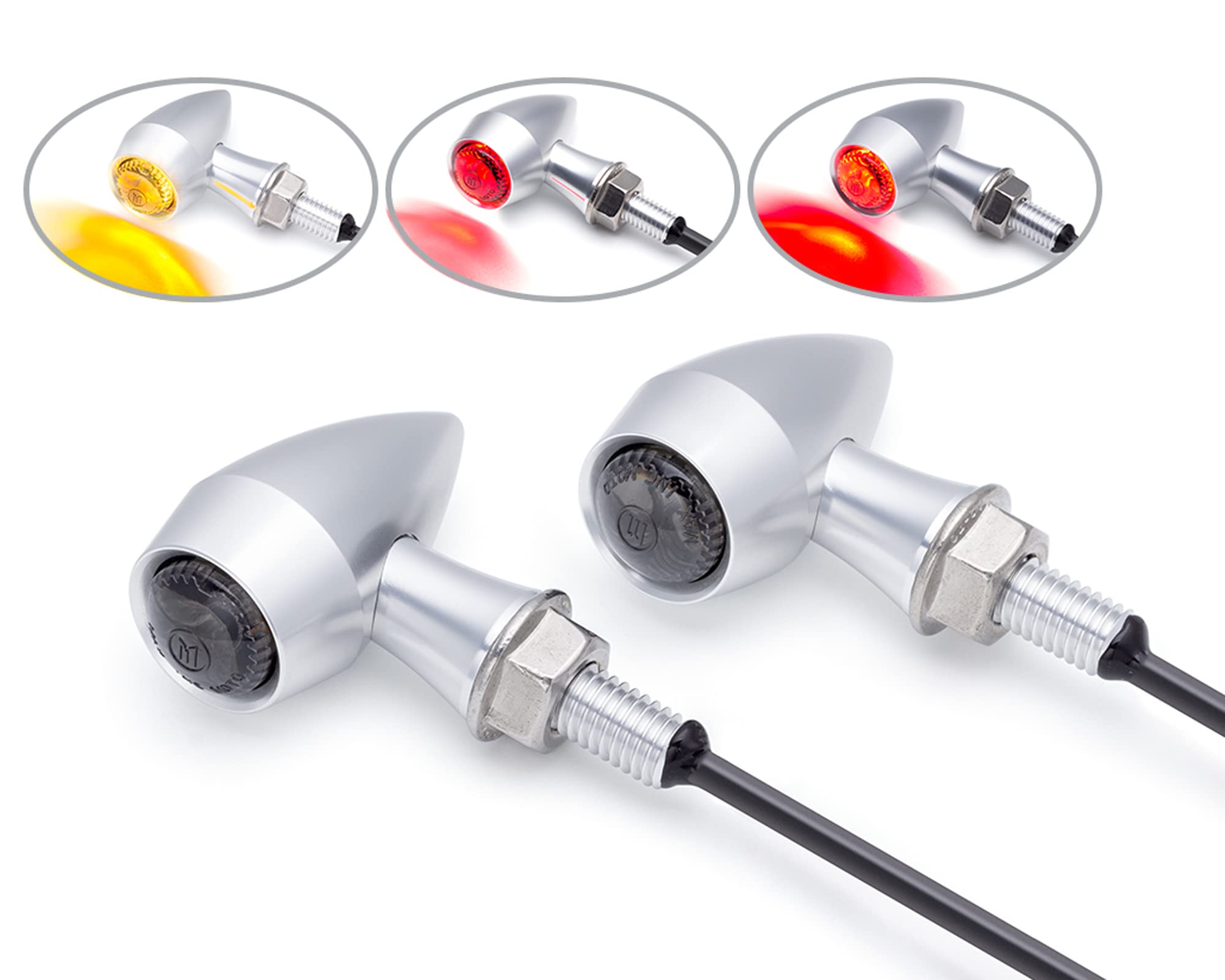 Alchemy Parts Mini clignotants courts arrière de moto avec paire de feux de freinage arrière intégrés intégrés en aluminium poli