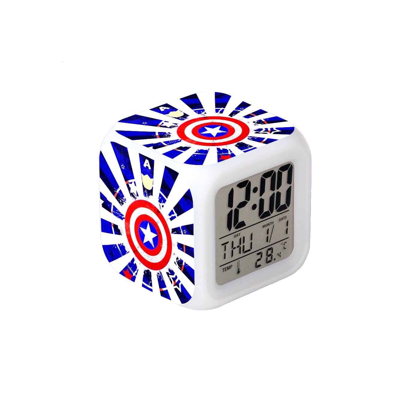 BoWay3＂Desk & Shelf Clock Hero Captain Badge Blue Digital Alarm Clock with Led Lights Plastic Table Clock for Kids Teenagers Adults Home/Office Decor