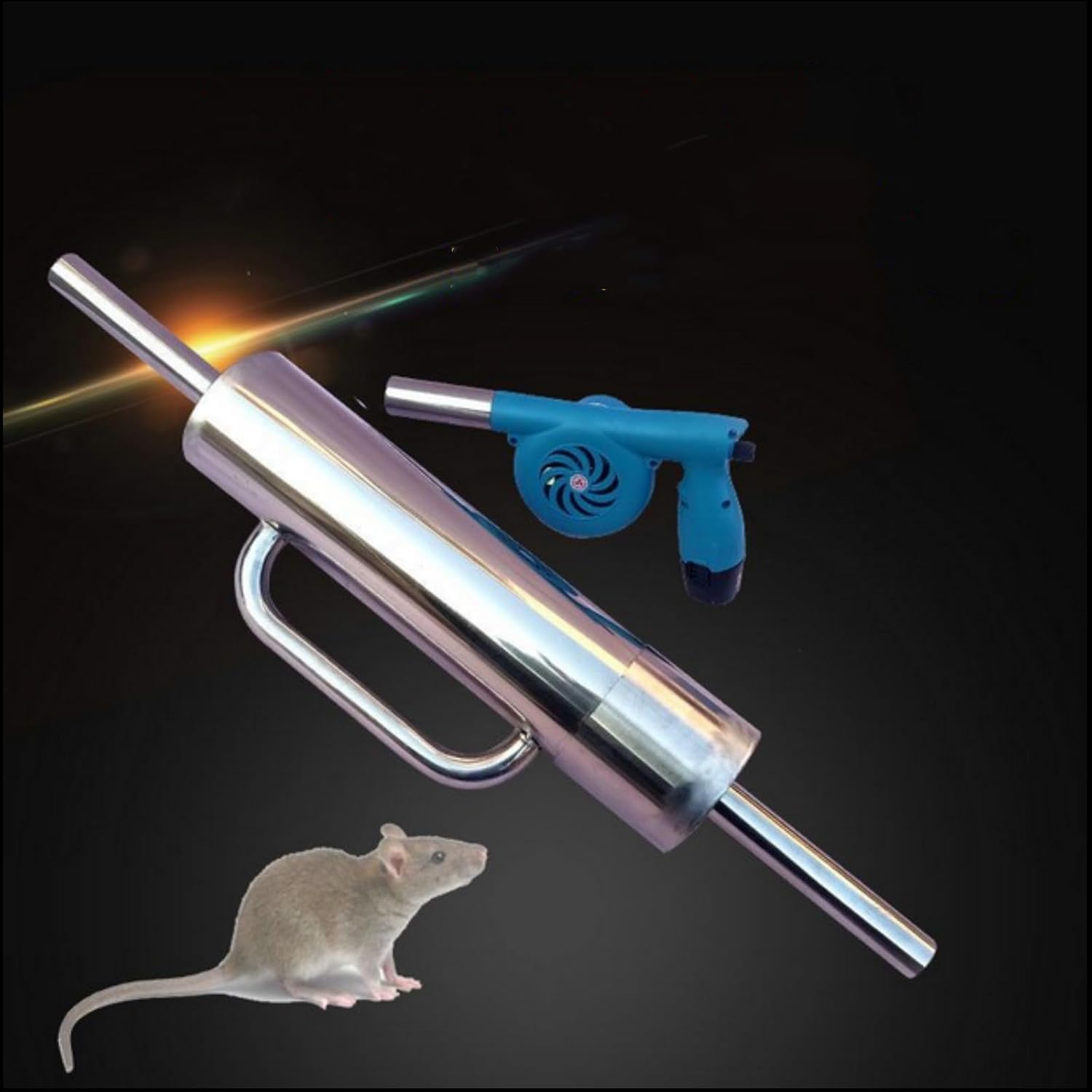 A Set of Smoke Rat Catcher Fog Mechine Farmland Mouse Catchers Durable Electric Fan, Smoke Rats Also Suitable for Rabbits or Moles Outdoor Hunting Smoking Gun+2 Rechargeable Batteries+2 Cages