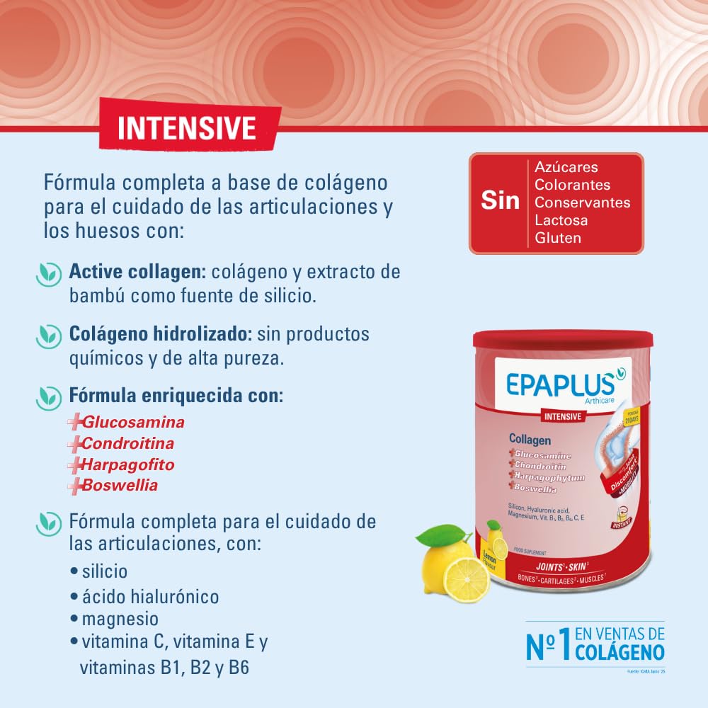 EPAPLUS Arthicare | Colágeno Antiox Intensive | Fórmula Intensiva con Colágeno, Glucosamina, Condroitina y Boswellia | Cuidado de Articulaciones, Huesos y Músculos | 21 Días | Sabor Limón