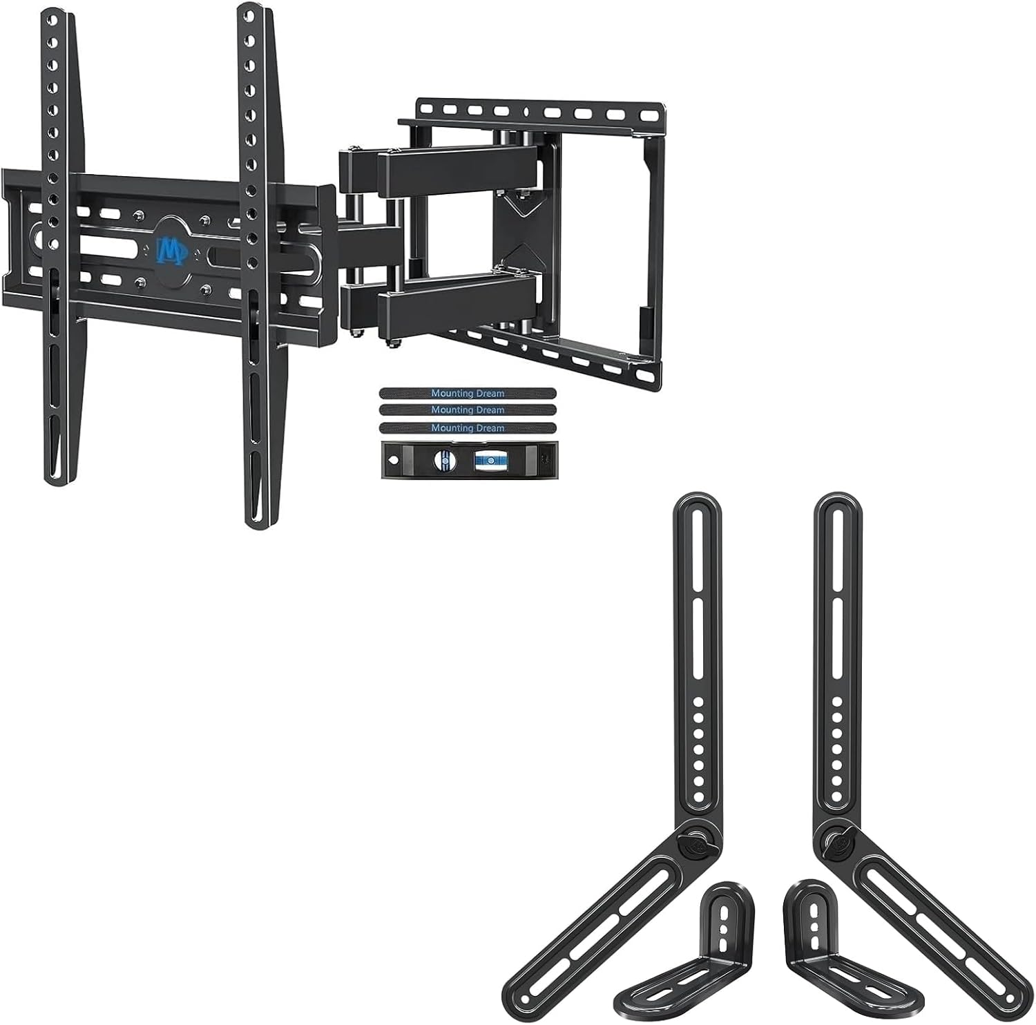 Mounting Dream Full Motion TV Wall Mount MD2380 for 26-65 Inch TVs, Max VESA 400x400mm, 99 LBS, and Sound Bar Mount for Above or Under TV Up to 15 LBS, MD5420