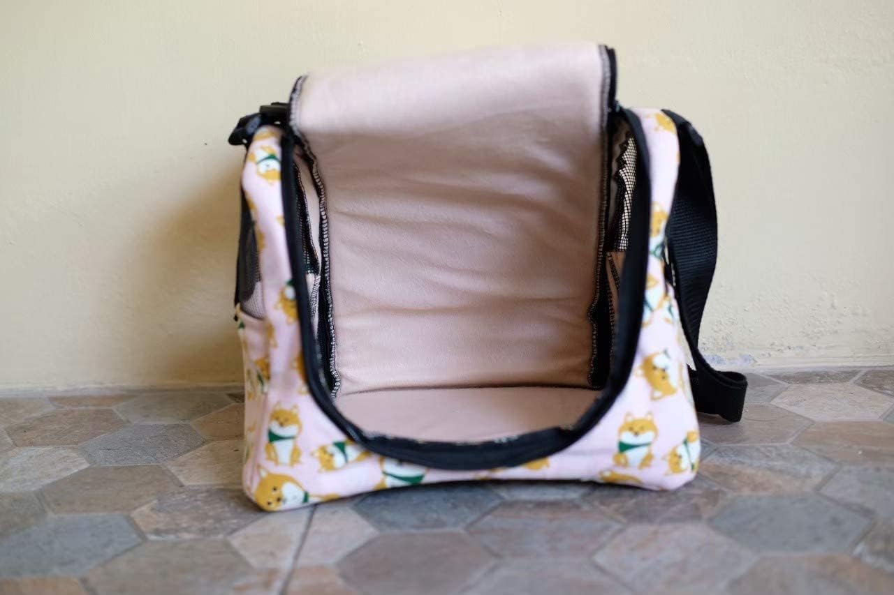 HOT! Thailand Animal Shibainu Printed Shiba Style Sugar Glider Birds Prairie Dog Marmoset Small Pet Travel Cage Shoulder Bag Soft Mesh Kennel Carrier (Pink)