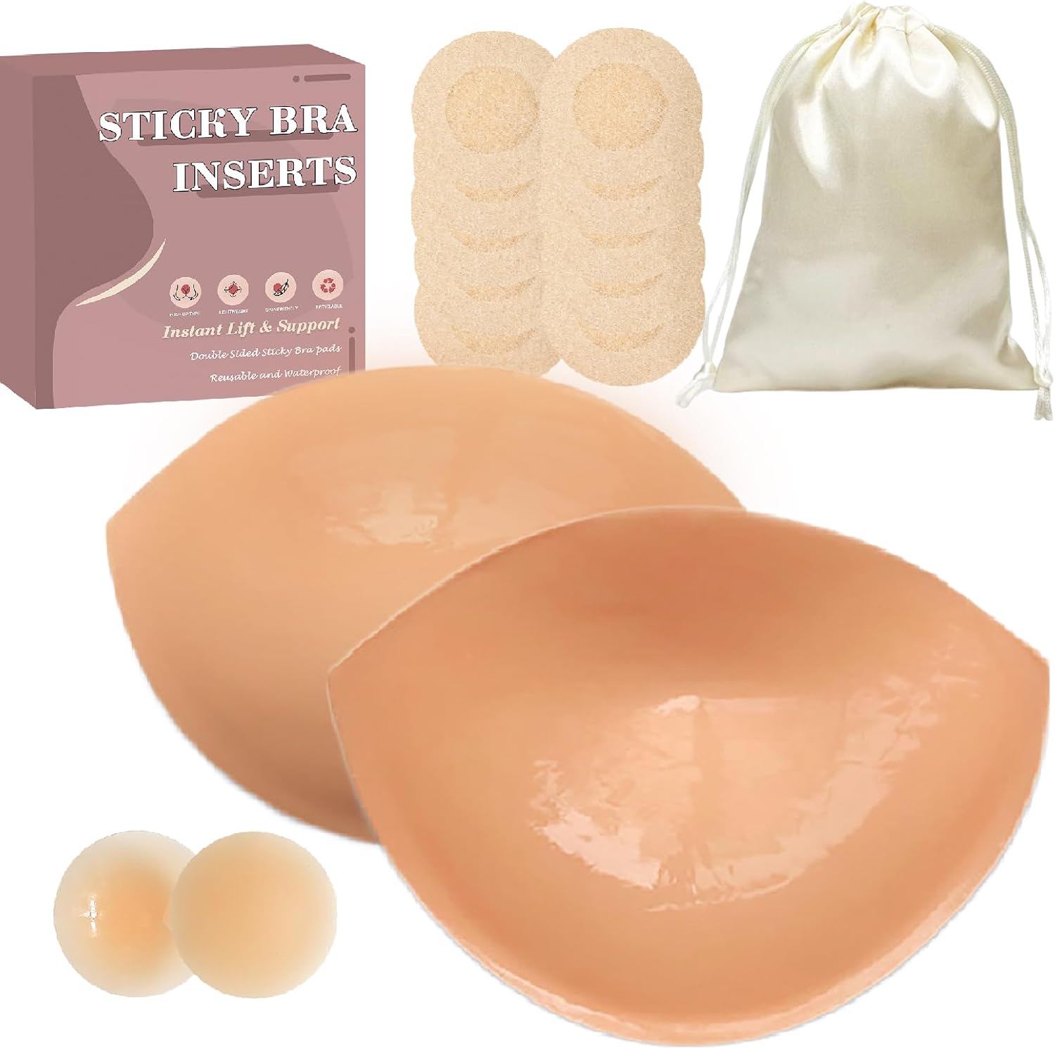 Double-Sided Sticky Bra Insert Pads, Reusable Adhesive Push-Up Bra Pads for Large Breasts