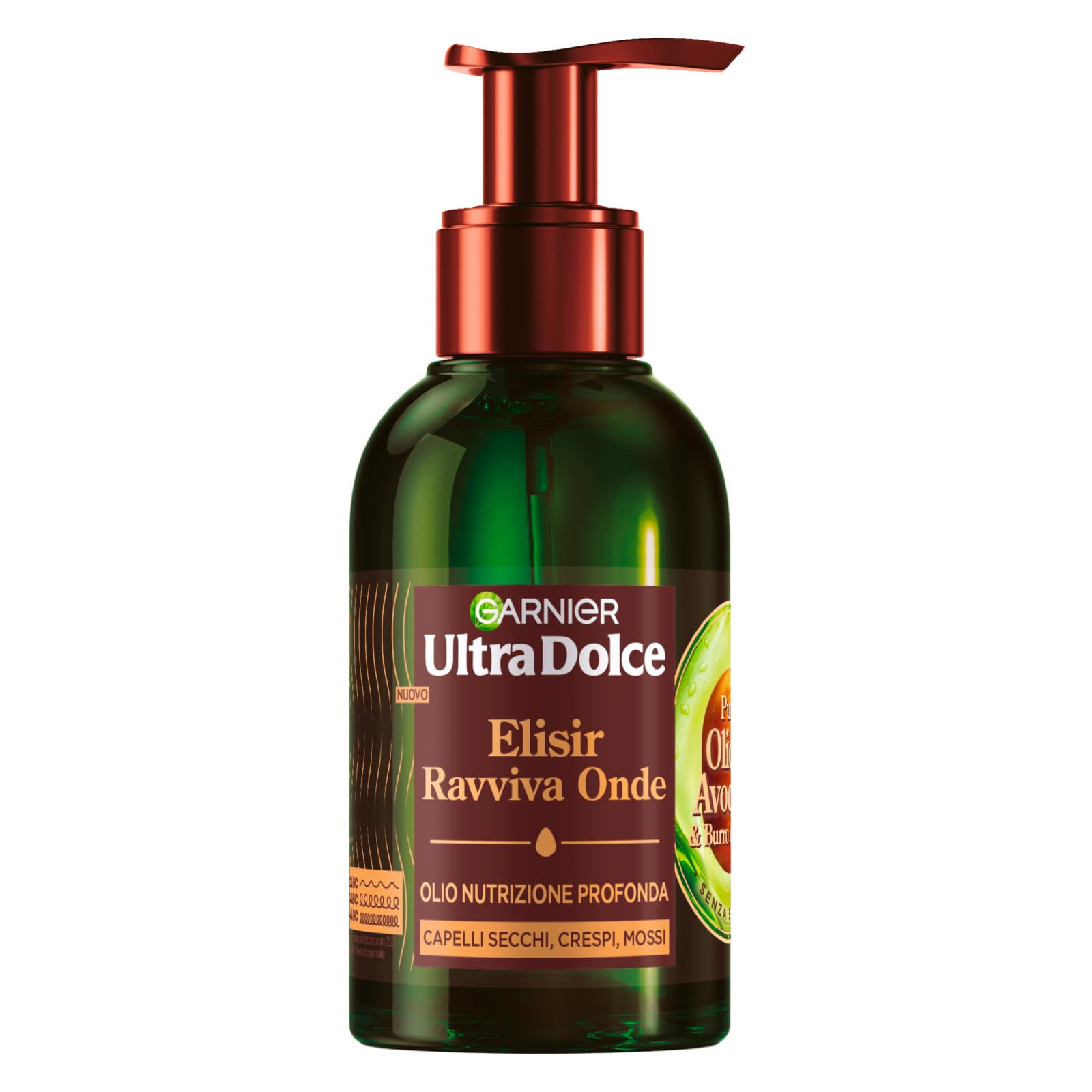 Garnier Ultra Dolce Elisir Ravviva Onde Olio Nutrizione Profonda con Olio Puro di Avocado e Burro di Karité per Capelli Secchi Crespi Mossi Effetto Anti Crespo Idratazione Intensa - 3 Flaconi da 120ml