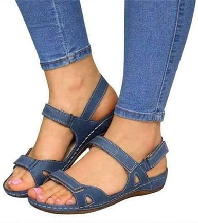 Amazon.com: Sandalias ortopédicas para mujer, sandalias de plataforma de  playa de cuero de PU de cuña casual : Ropa, Zapatos y Joyería