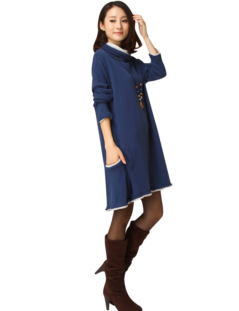 Youlee Donna Collo A-Line A Maglia Maglione Dress Jumper Vestito