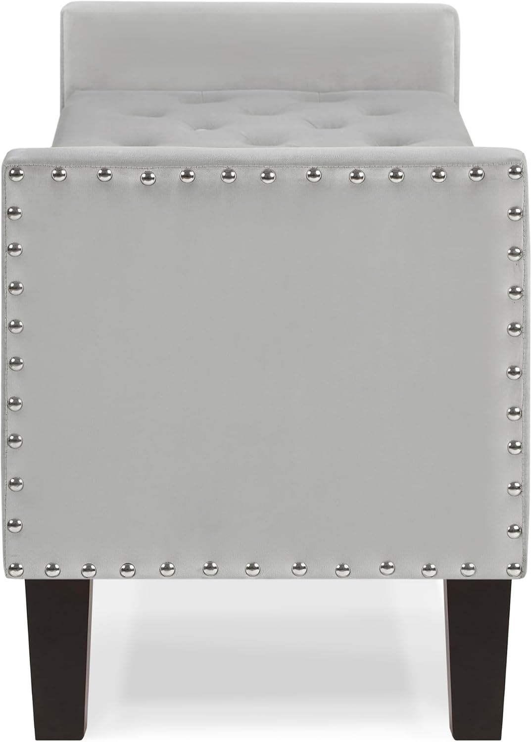 Gray Velvet Upholstered Storage Bench with Nailhead Trim