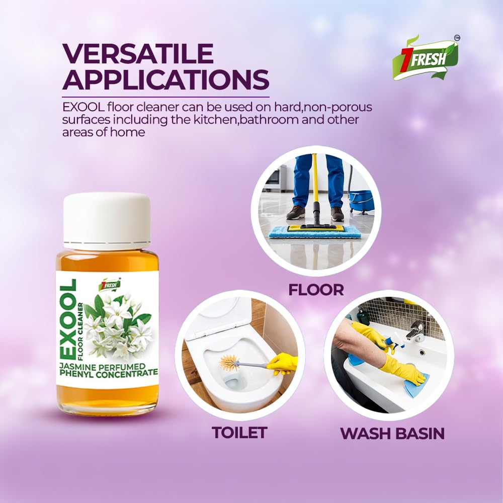7Fresh Exool Floor Cleaner Perfumed Phenyl Concentrate Liquid (Combo Pack of 5 JASMINE+ROSE+LAVENDER+SANDAL+LEMONGRASS) MAKES 5 LITRE OF THICK PHENYL (1 Bottle Makes 1 Liter) Pine Based 1